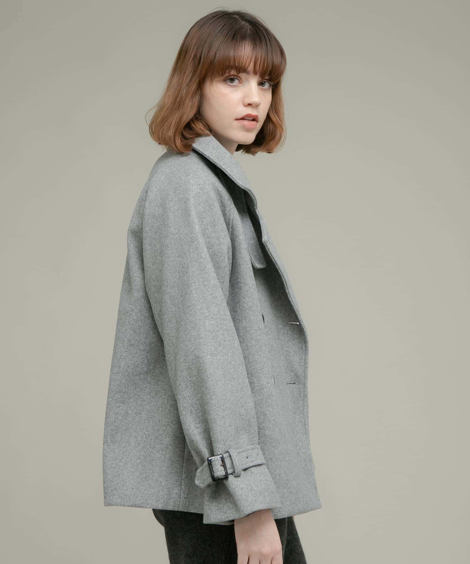 【Theory】スタンドカラーメルトンコート　LAMB MELTON グレー　S RE MADE IN TOKYO JAPAN（アールイー） ウールメルトン スタンド