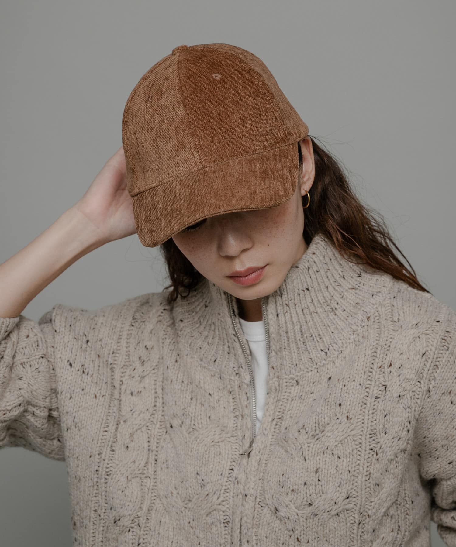 ベロアタッチバックロゴCAP キャメル one