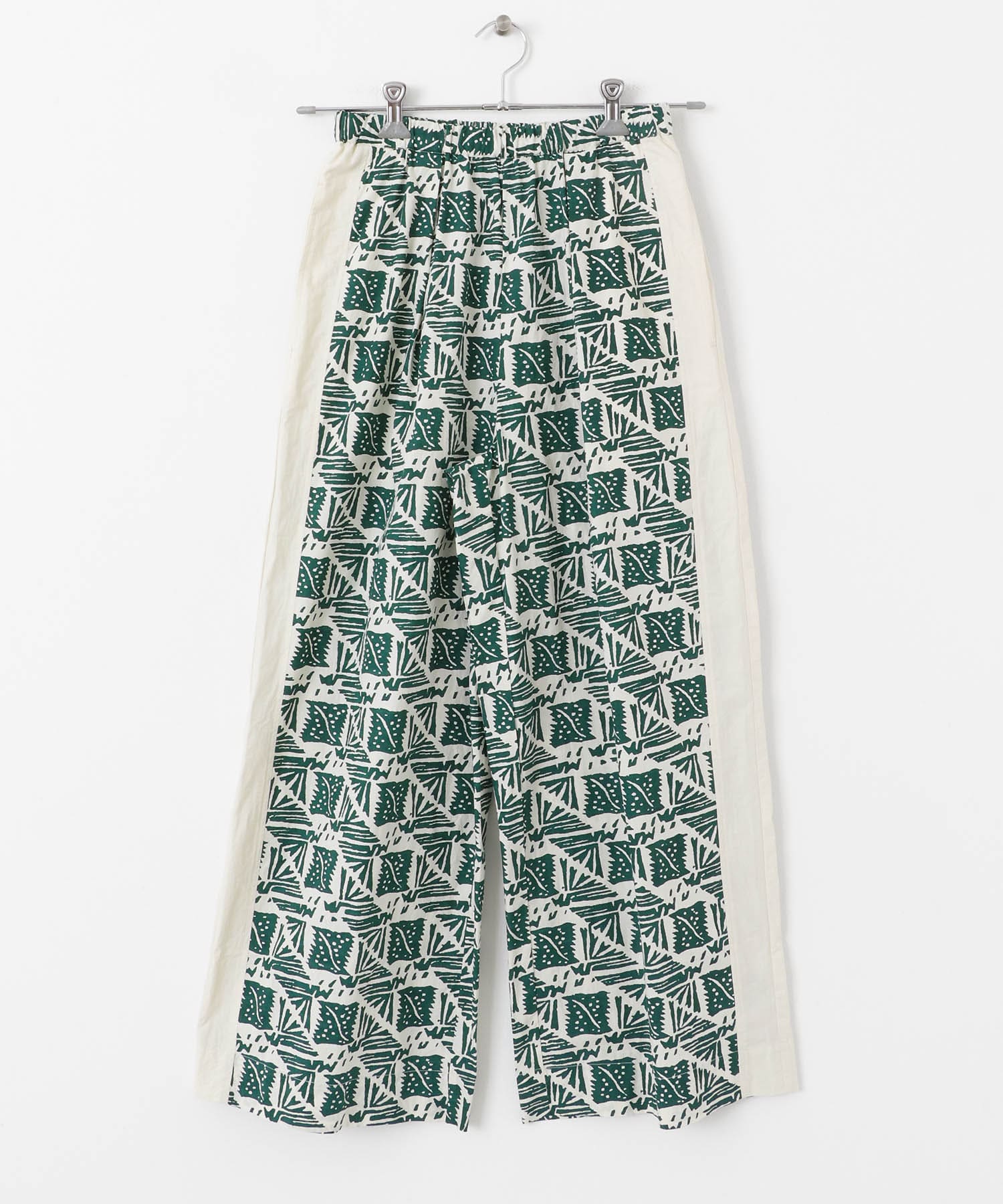 sara mallika　コットンポプリンプリントパンツ GREEN S