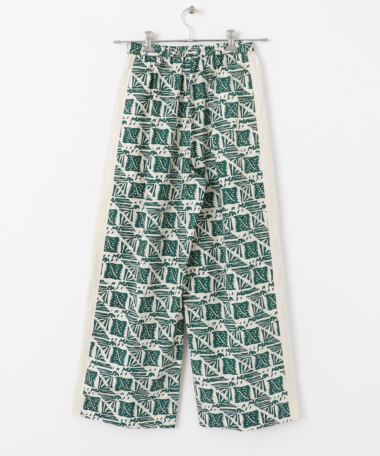sara mallika　コットンポプリンプリントパンツ GREEN S