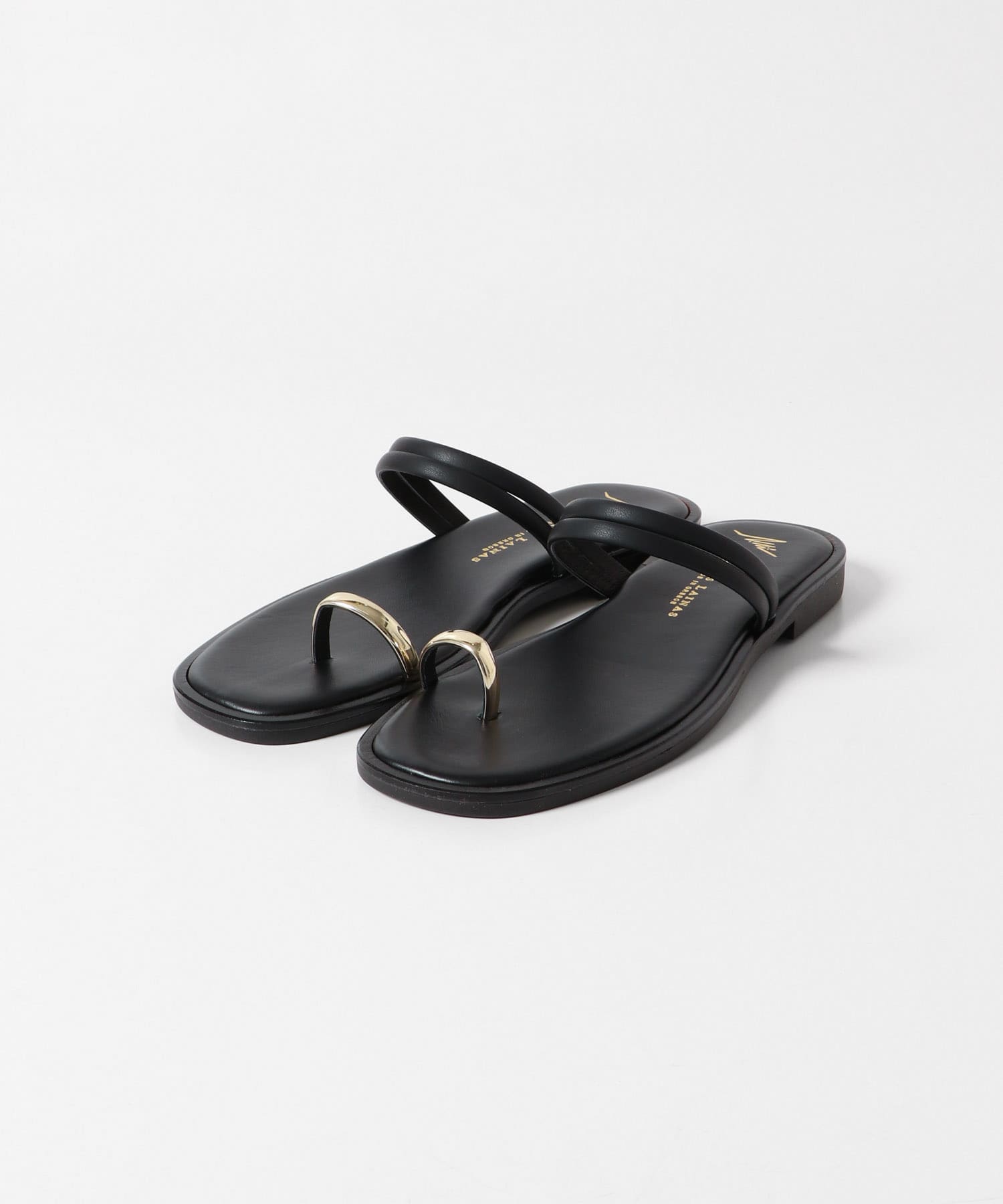 NICOLAS LAINAS　メタルサムリングダブルストラップサンダル GOLD BLACK 36