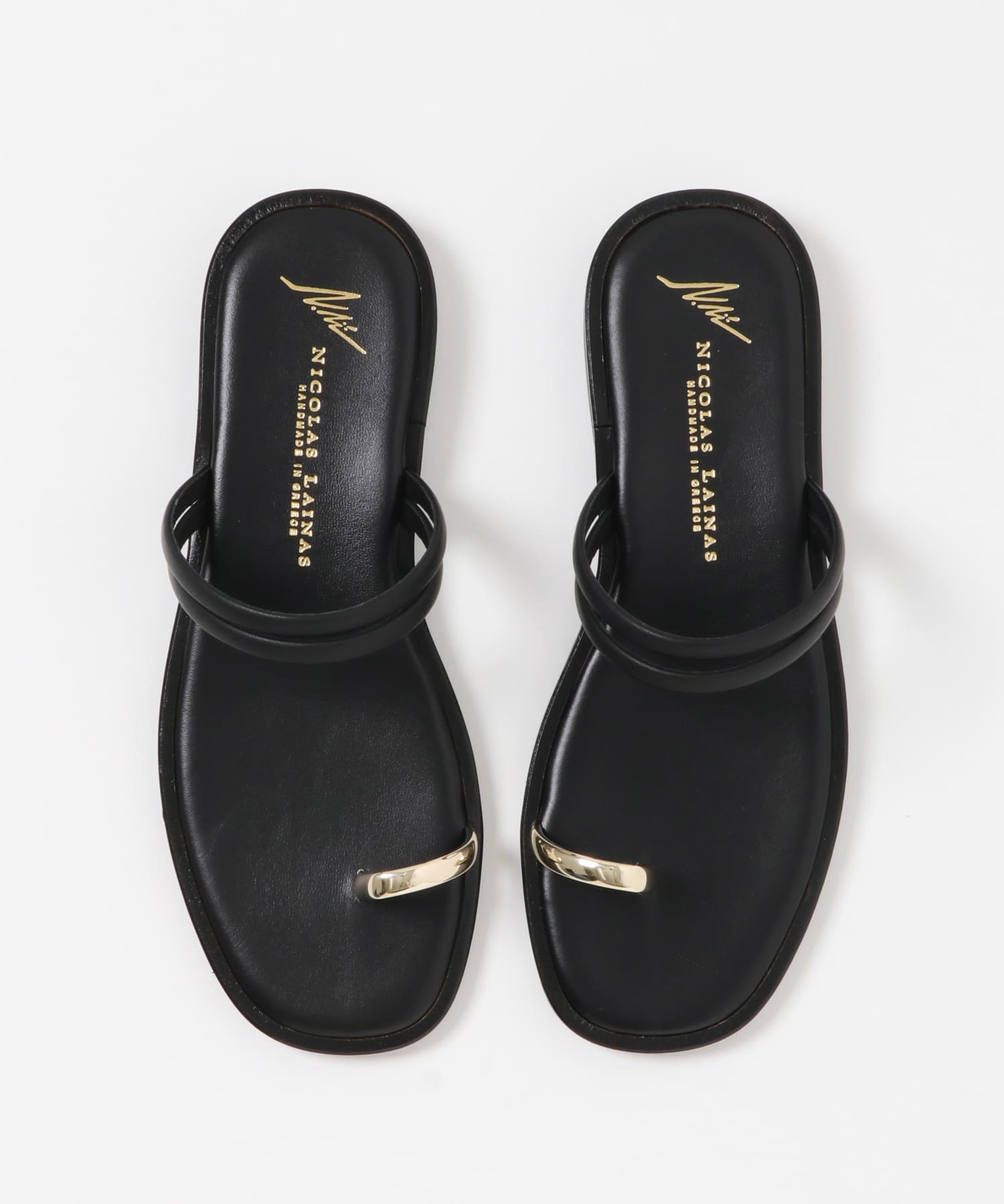NICOLAS LAINAS　メタルサムリングダブルストラップサンダル GOLD BLACK 36