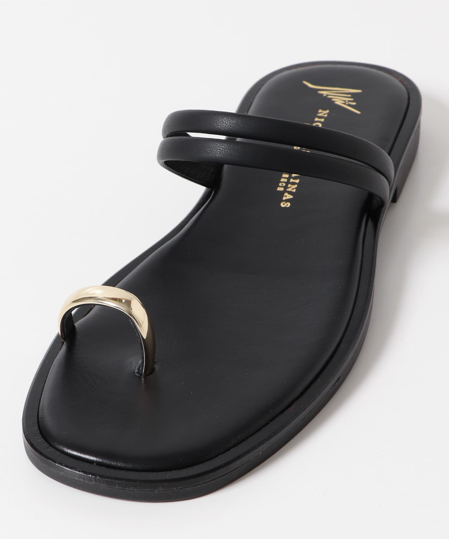 NICOLAS LAINAS　メタルサムリングダブルストラップサンダル GOLD BLACK 36