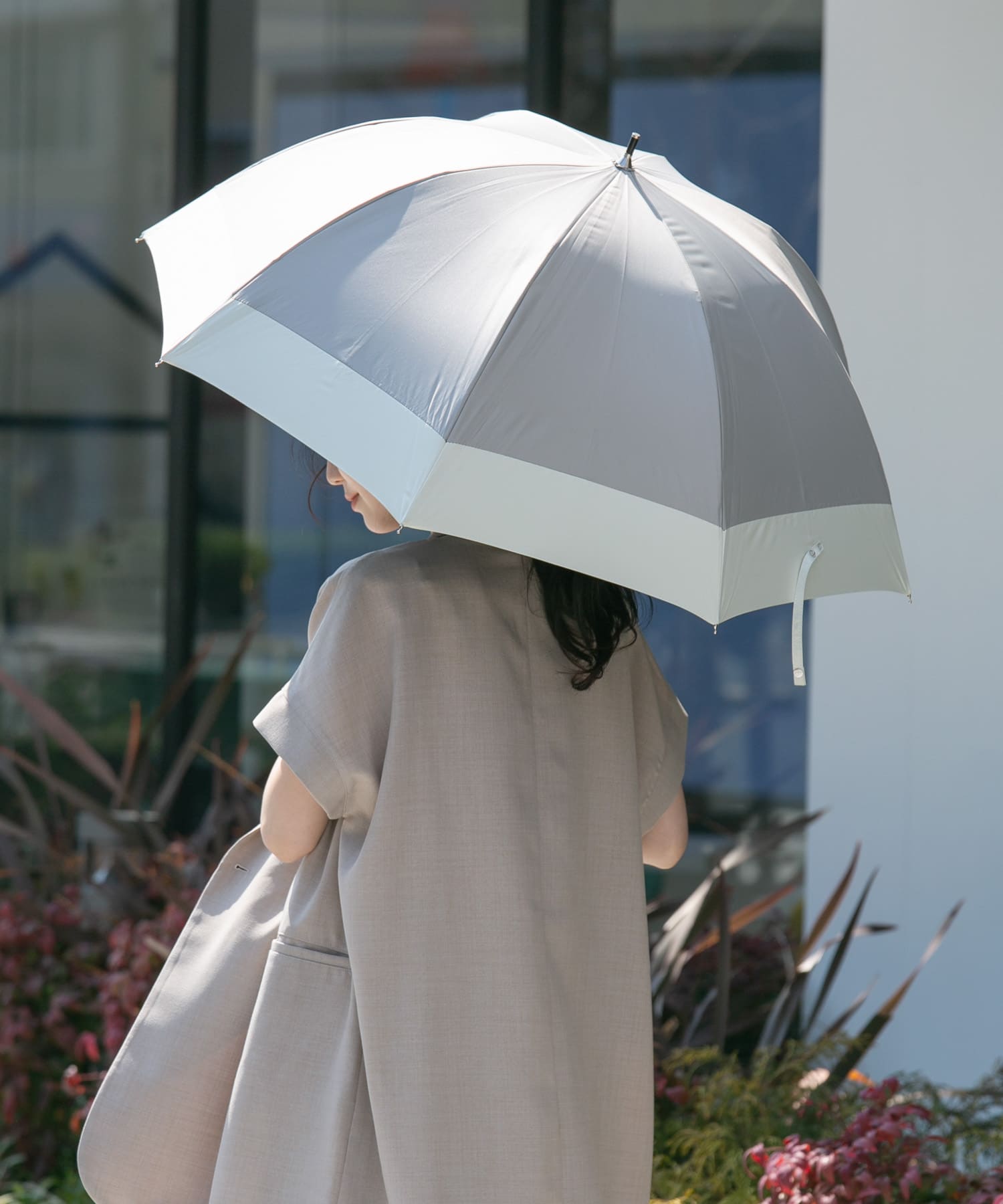 because　晴雨兼用バンブーハンドルバイカラー GRY FREE