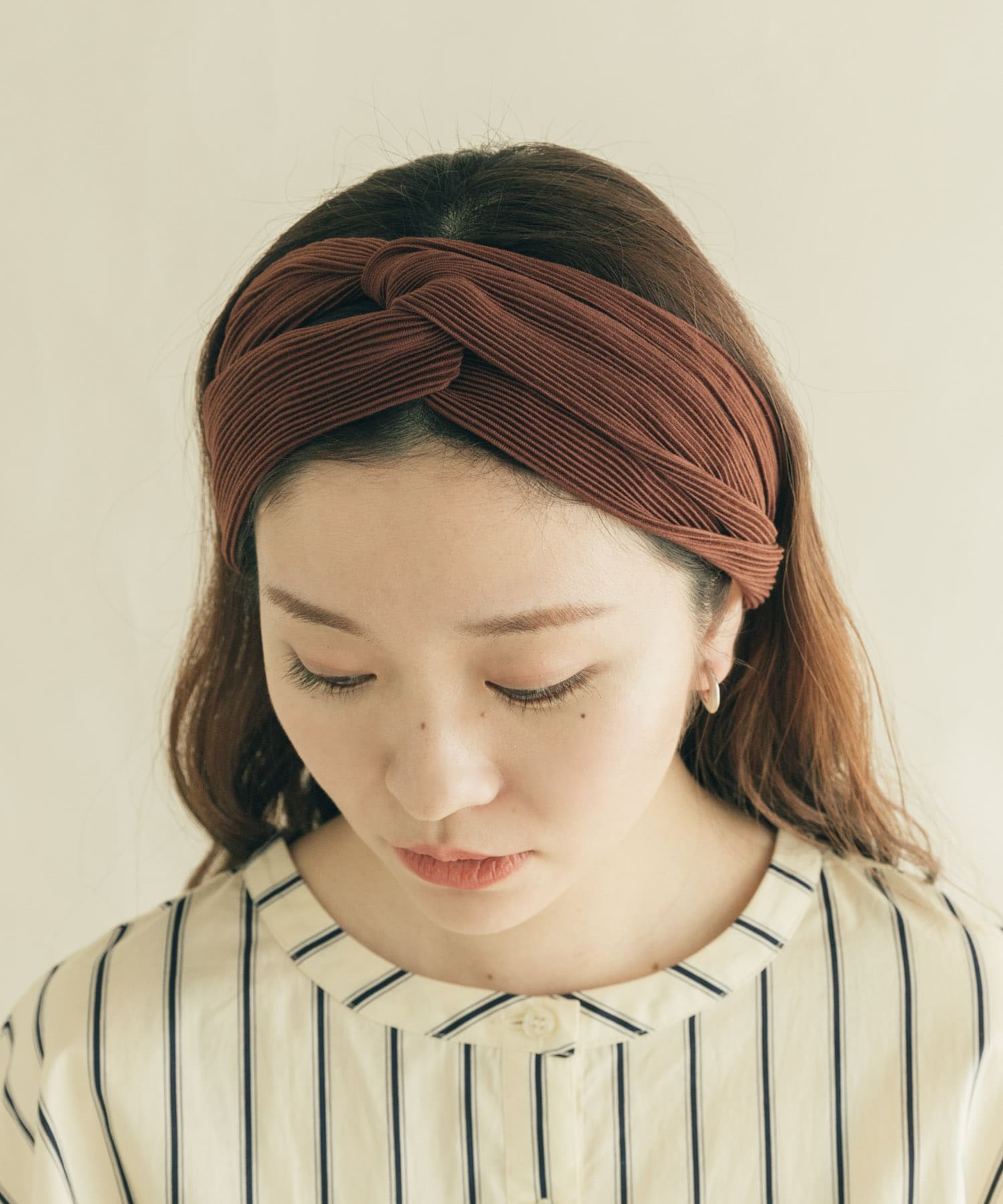 バックワイヤーリブヘアターバン BRN -