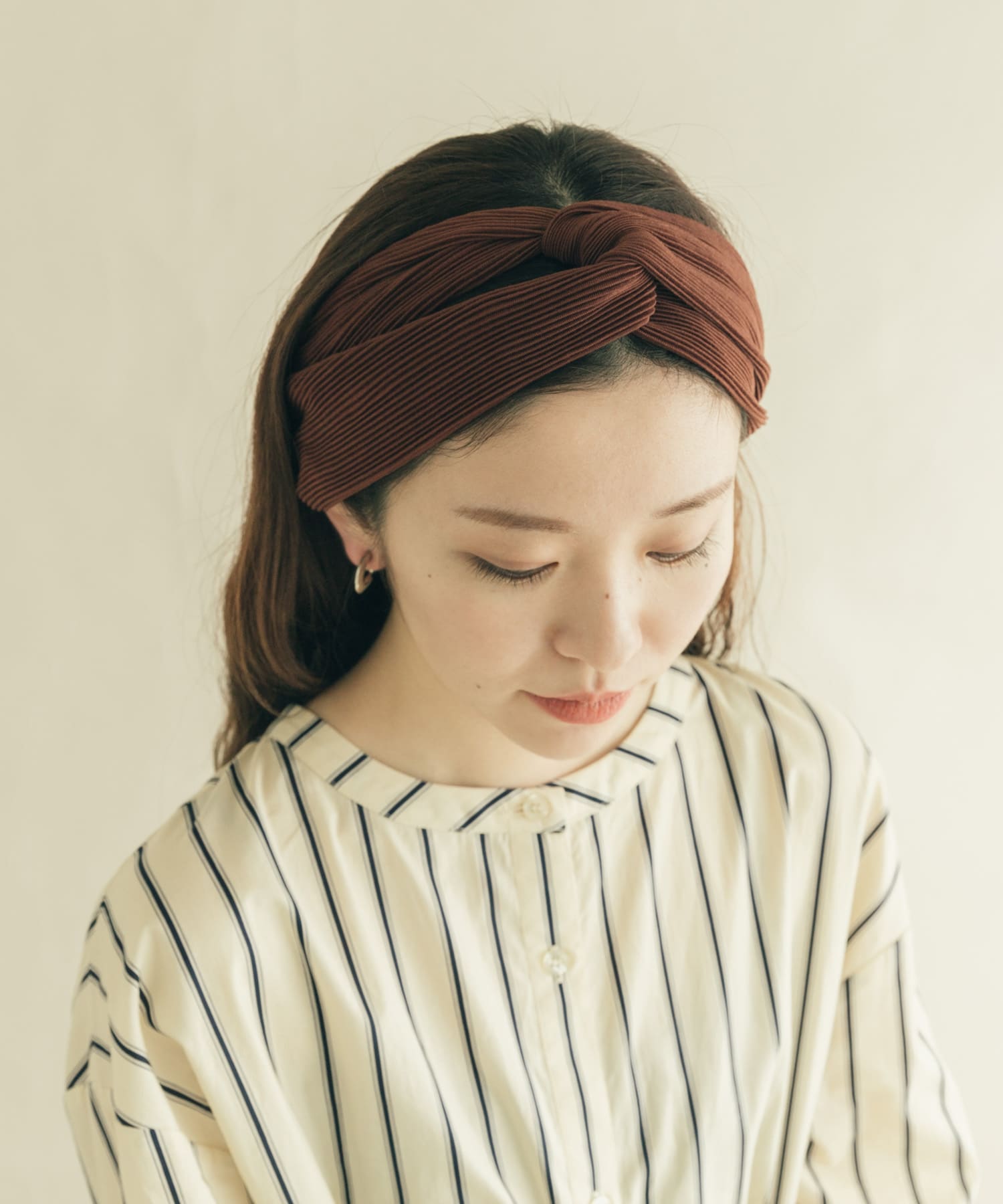 バックワイヤーリブヘアターバン BRN -