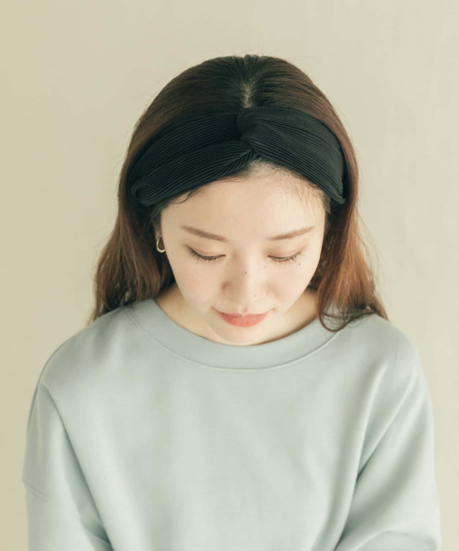 バックワイヤーリブヘアターバン BLK -