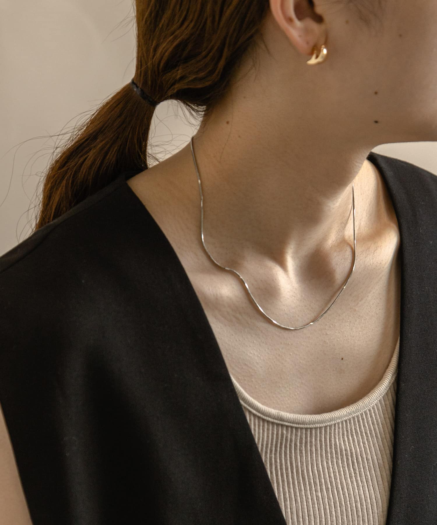 シンプルスネークチェーンネックレス SLV -