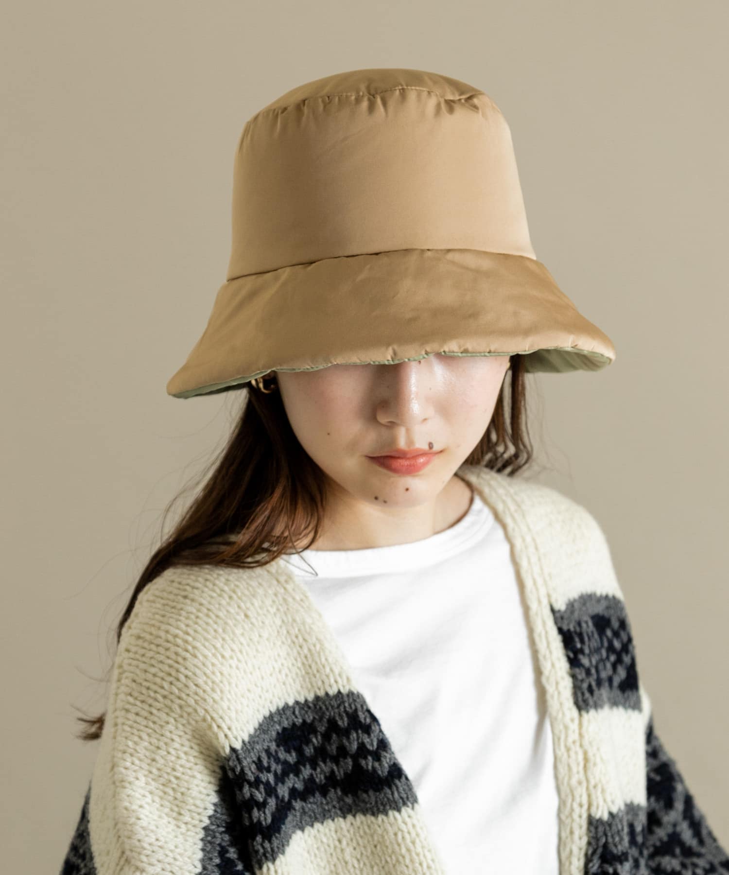 リバーシブルバケットハット BEG/KHK -