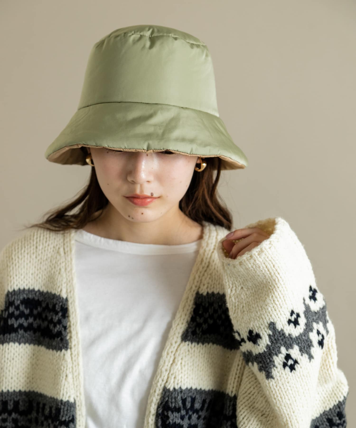 リバーシブルバケットハット BEG/KHK -