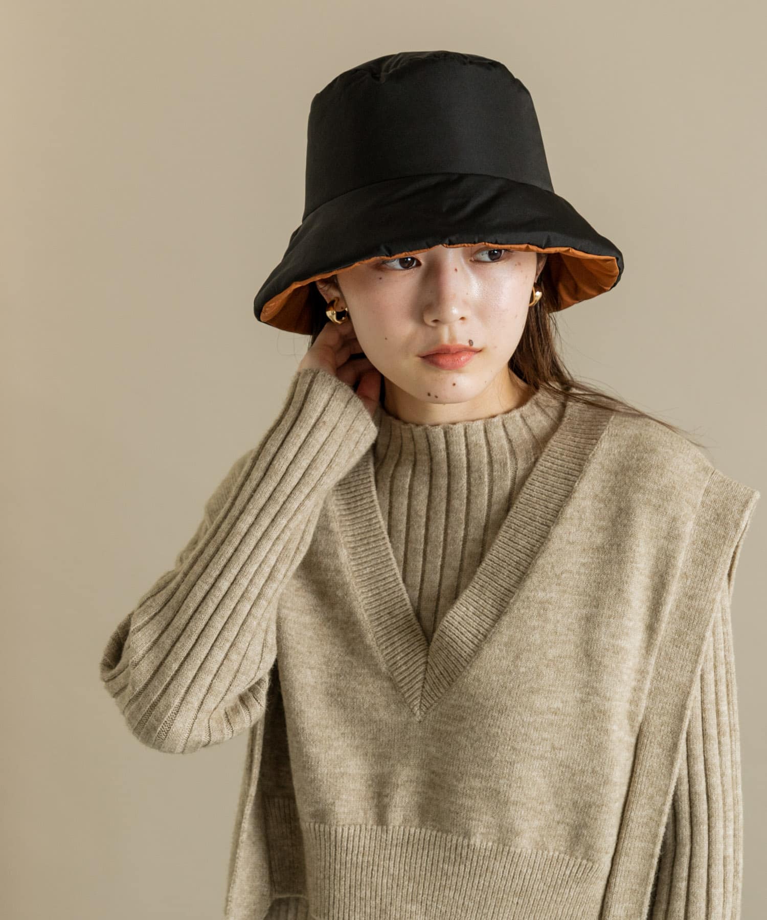 リバーシブルバケットハット BLK/BRN -
