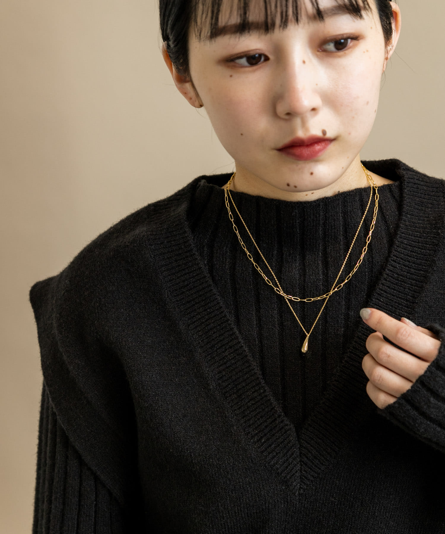 ドロップメタル2レンネックレス GLD -