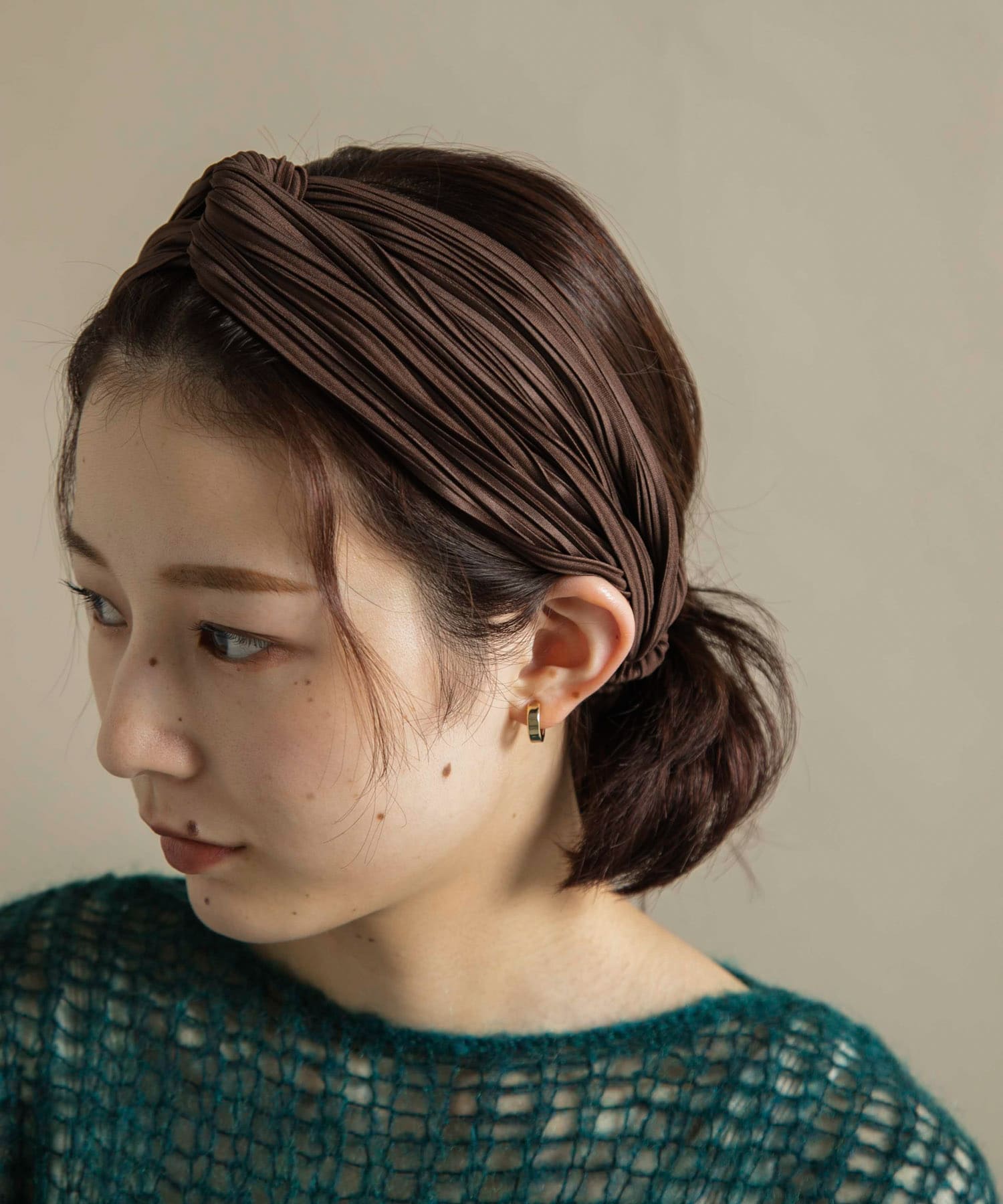 プリーツヘアターバン BRN -