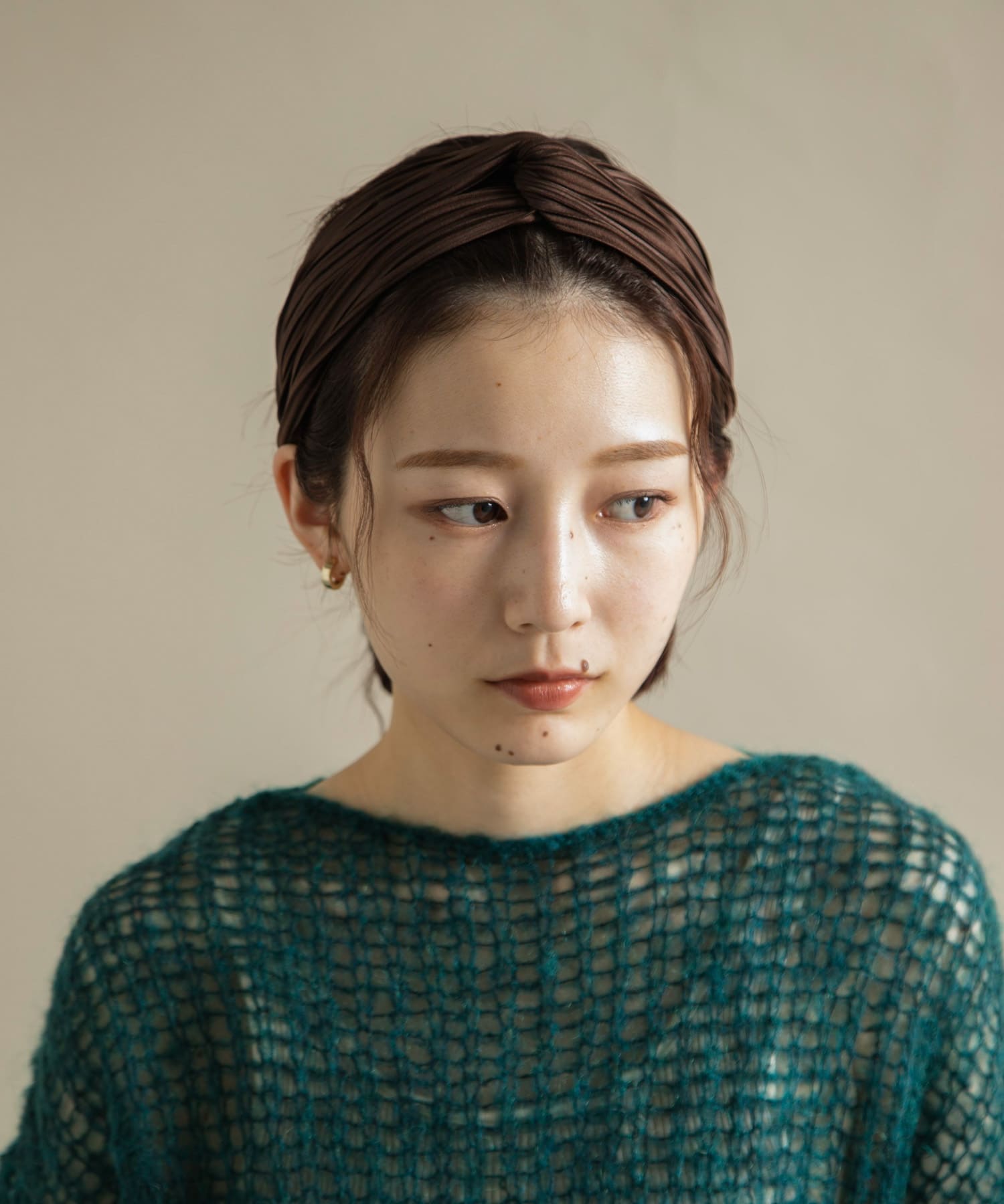 プリーツヘアターバン BRN -