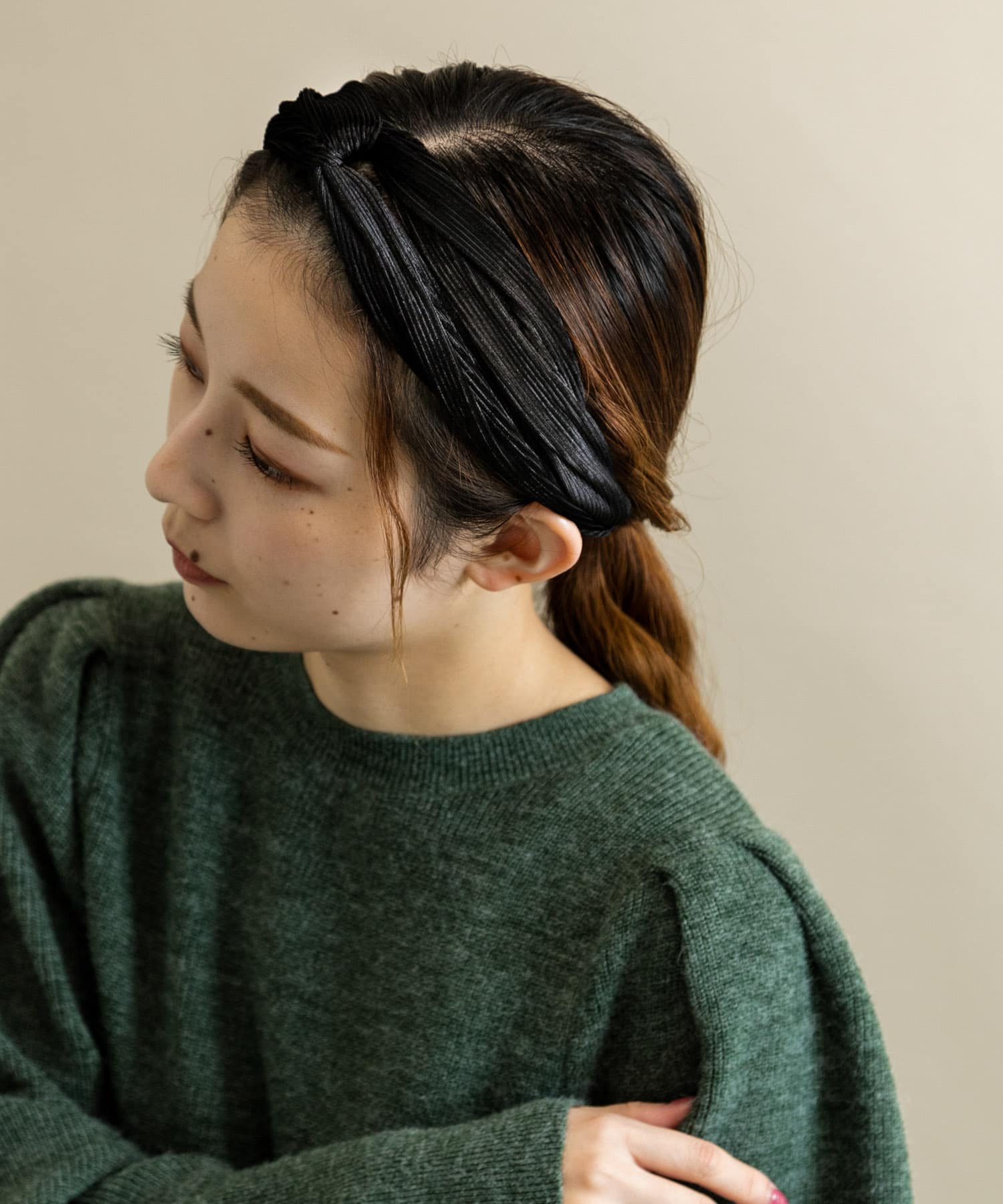 コーデュロイクロスヘアターバン BLK -