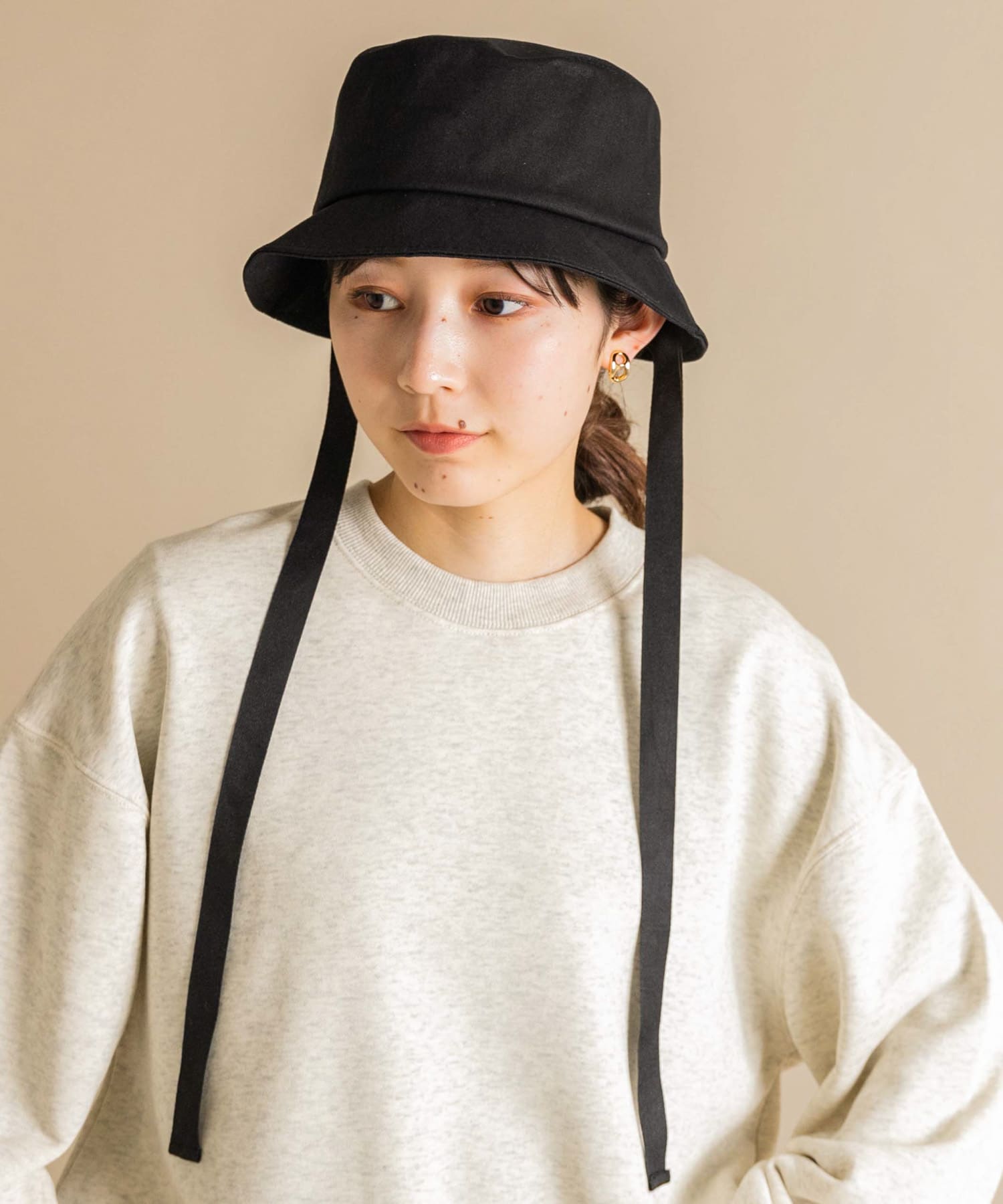 コットンリボンバケットハット BLK -