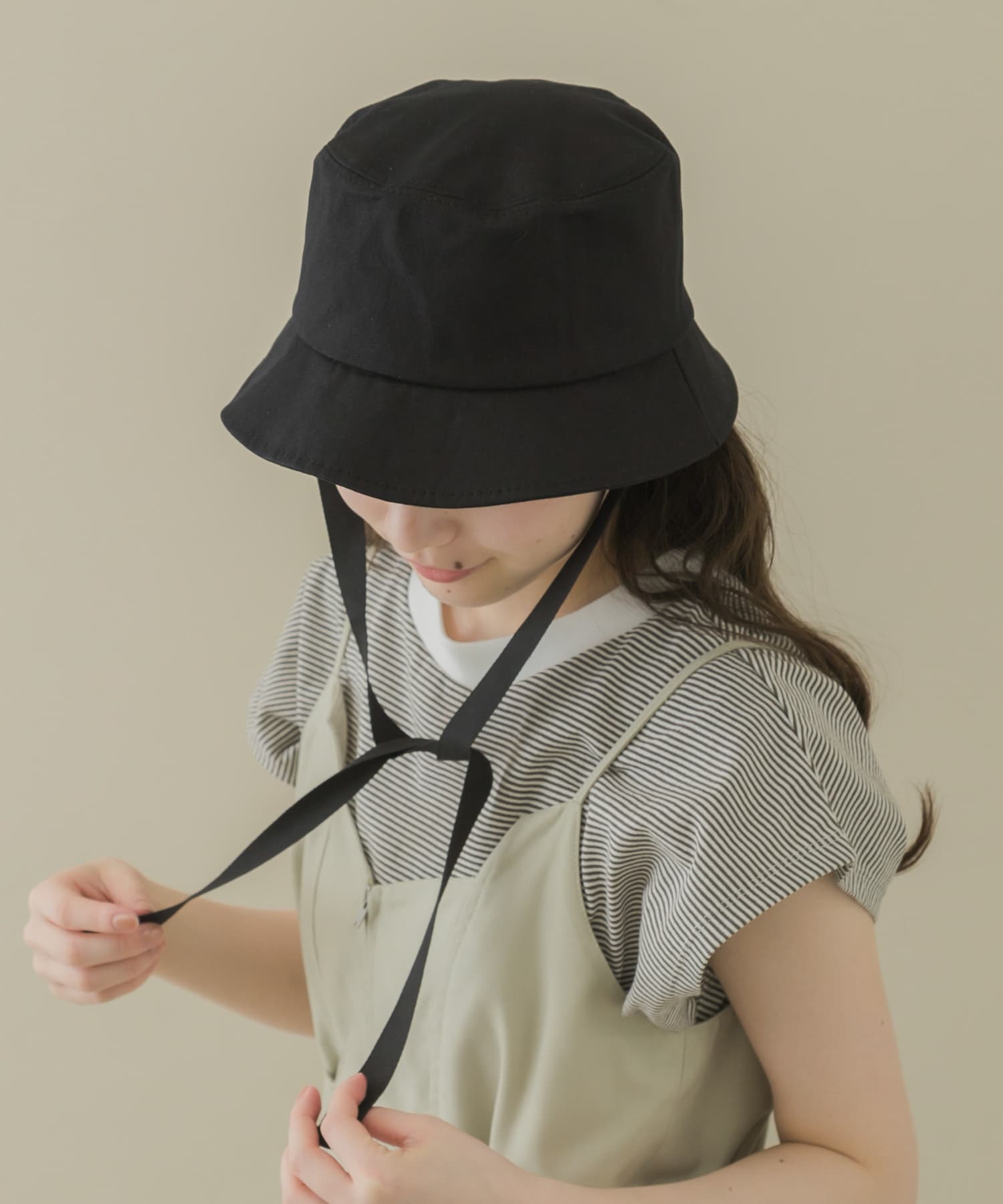 コットンリボンバケットハット BLK -