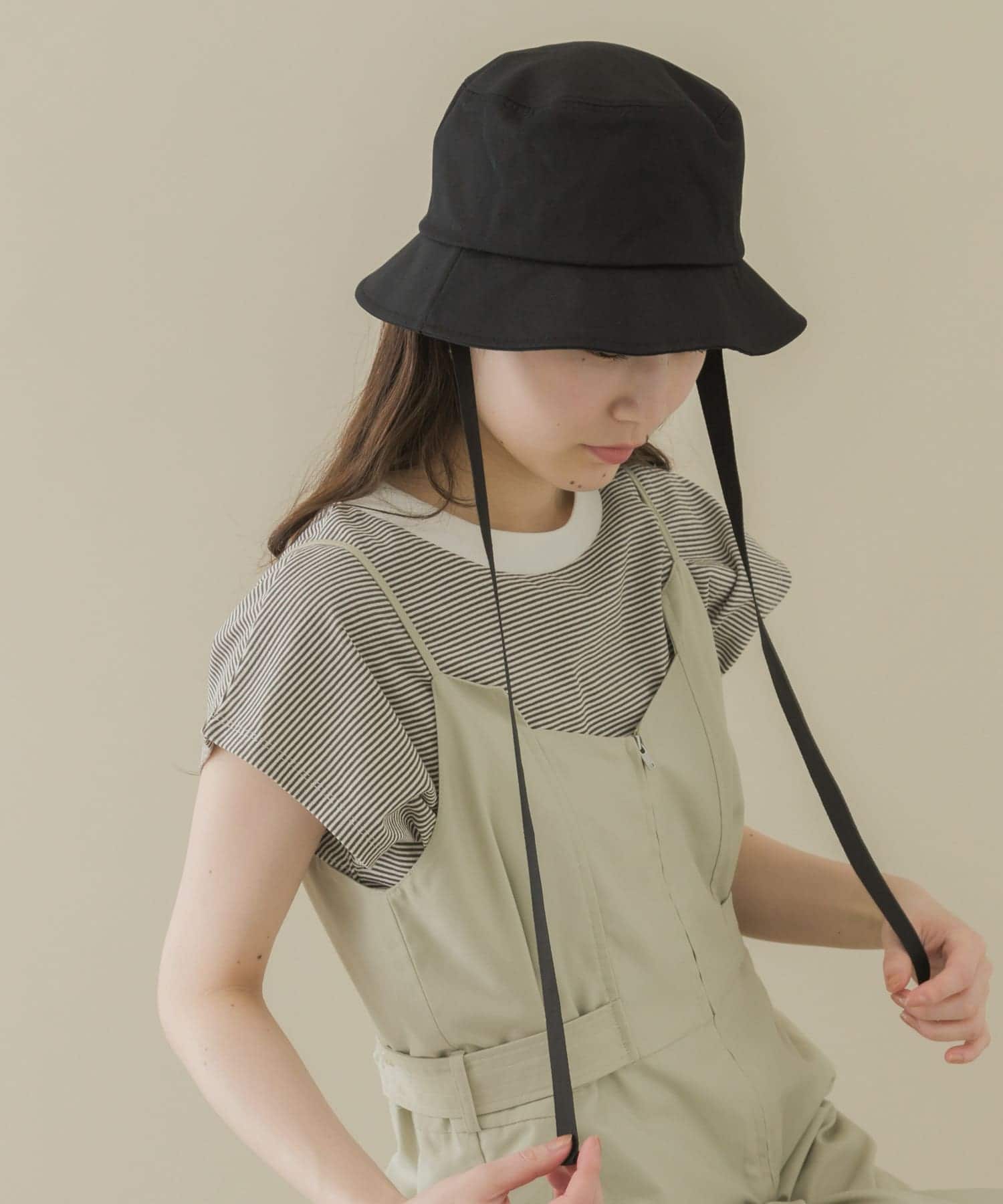 コットンリボンバケットハット BLK -