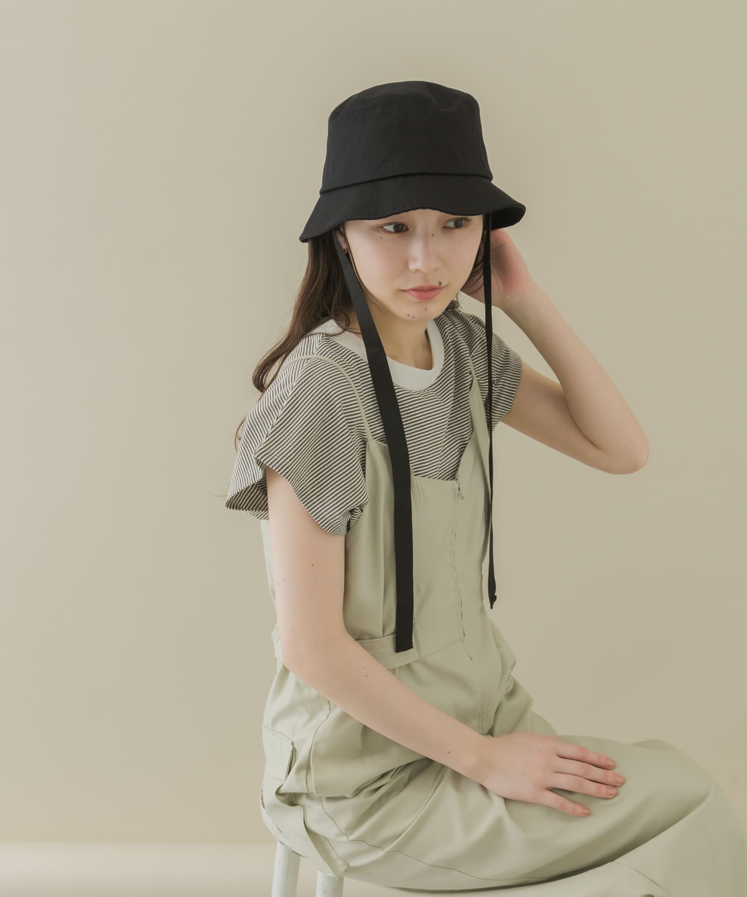 コットンリボンバケットハット BLK -