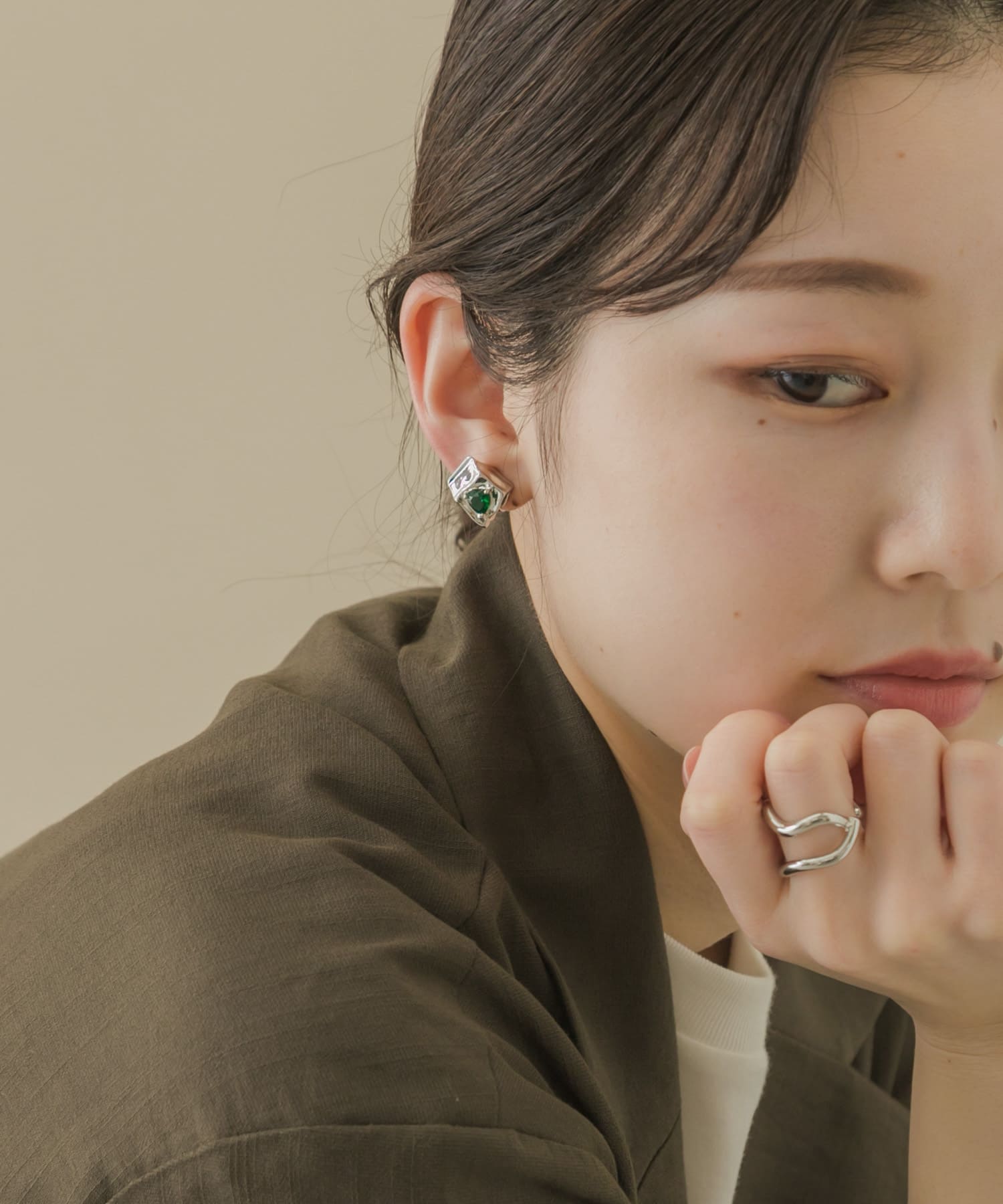 ハートビジューニュアンスメタルイヤリング SL/GR -