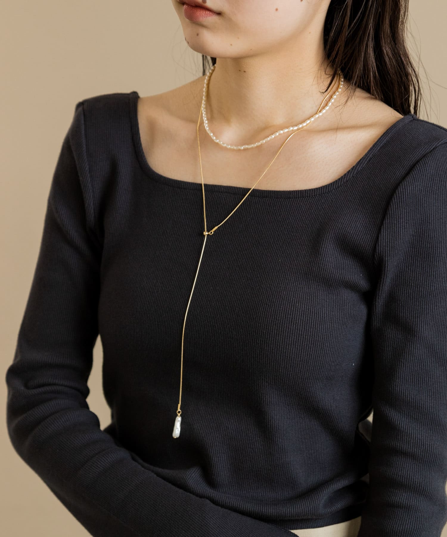 パールスネークチェーン2セットネックレス