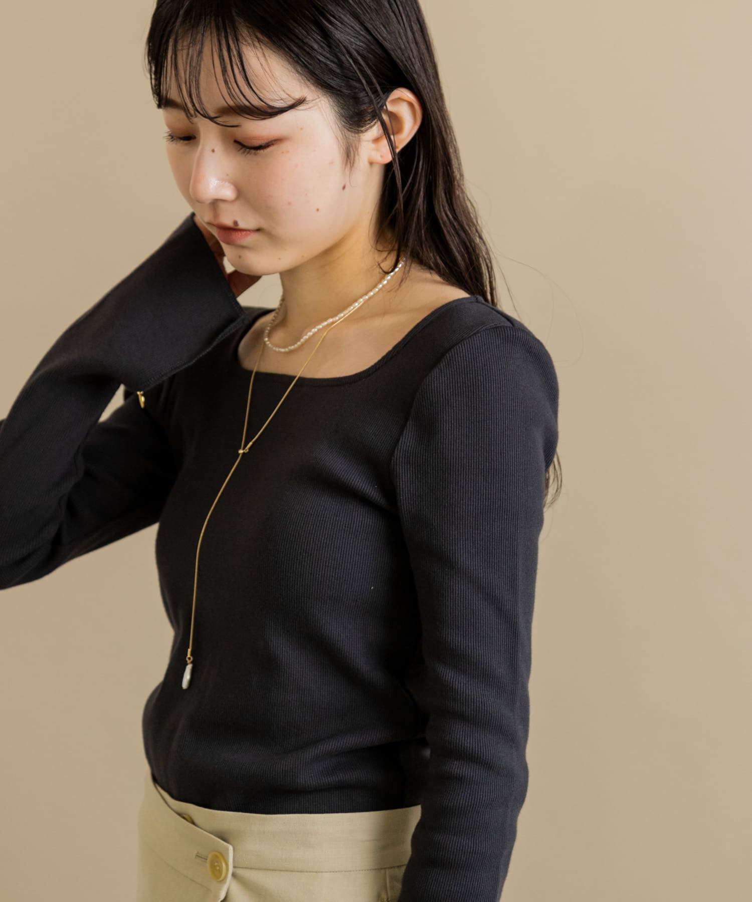 パールスネークチェーン2セットネックレス GD/IV -