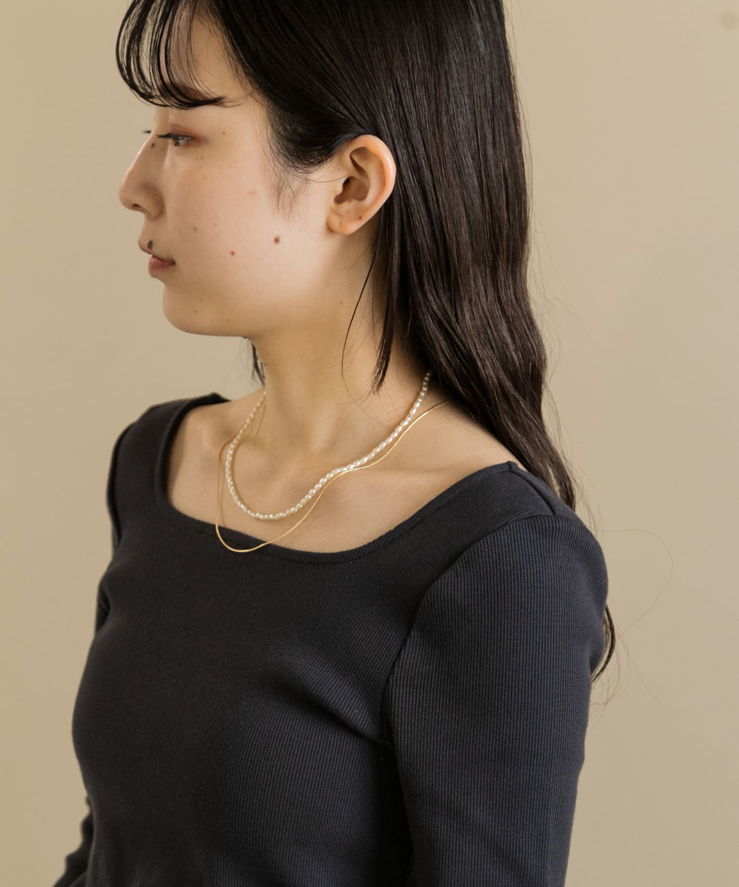 パールスネークチェーン2セットネックレス GD/IV -