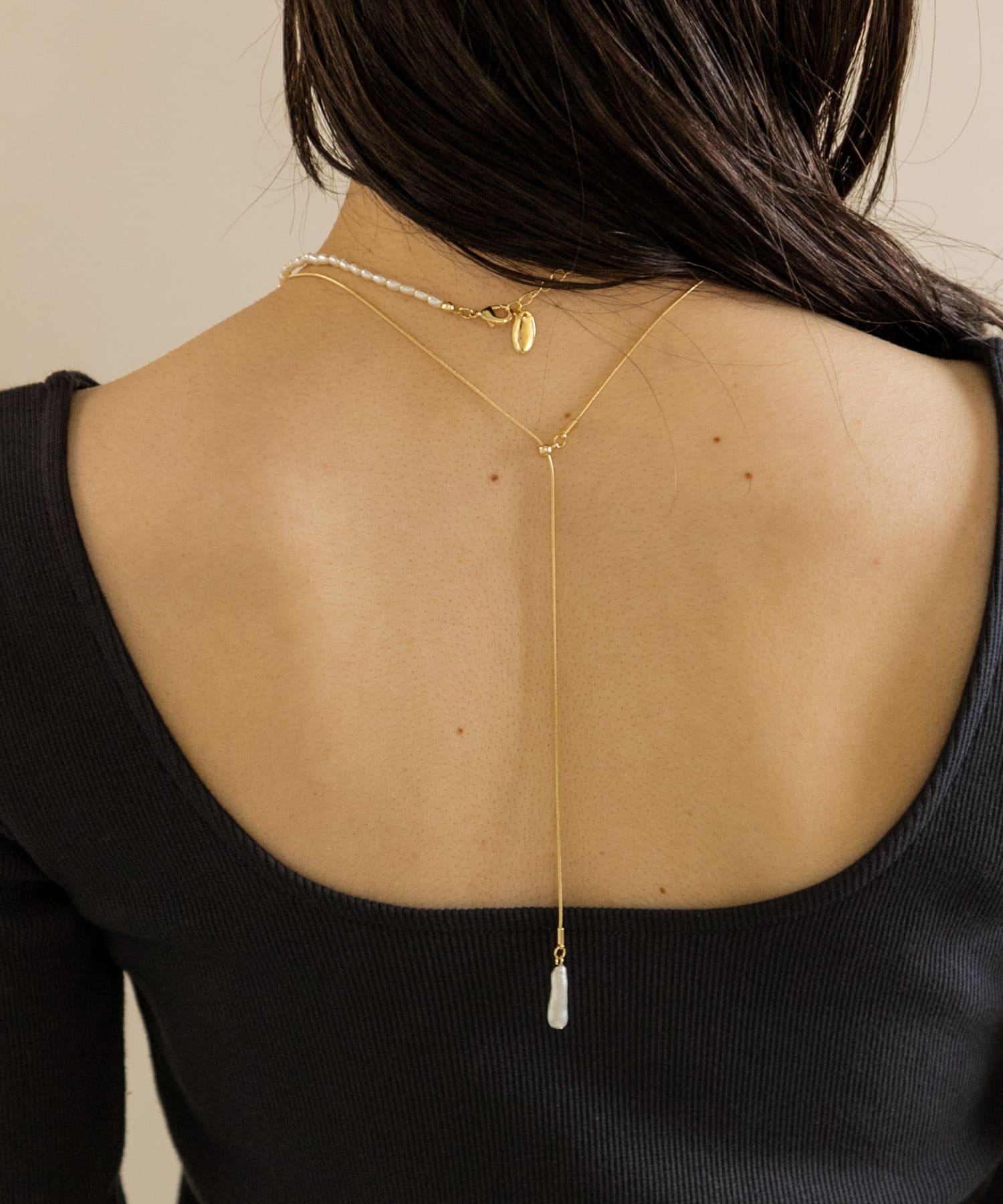 パールスネークチェーン2セットネックレス GD/IV -