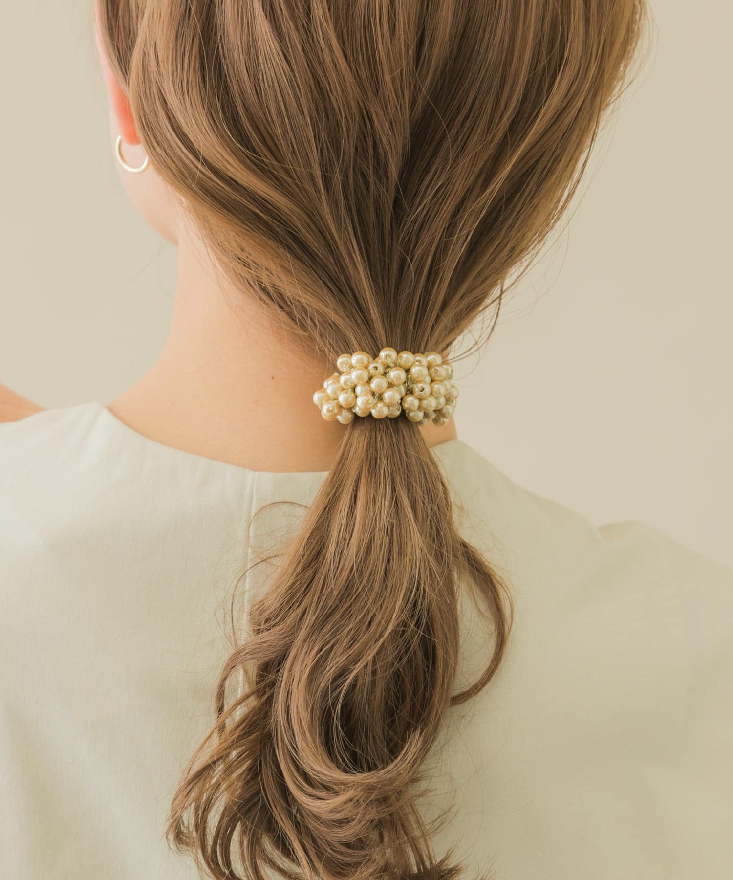 ギャザーパールヘアポニー BEG -