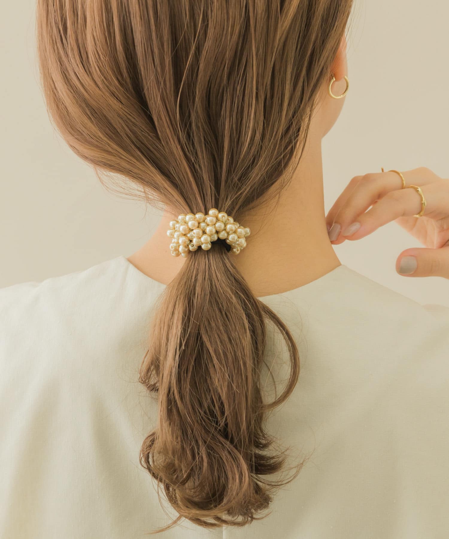 ギャザーパールヘアポニー BEG -