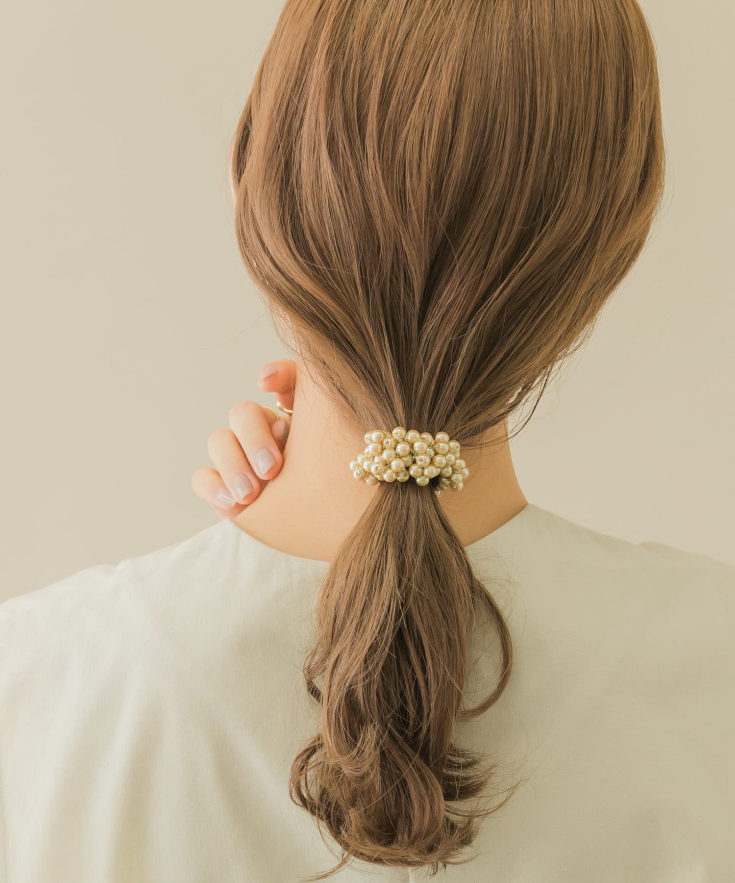 ギャザーパールヘアポニー BEG -