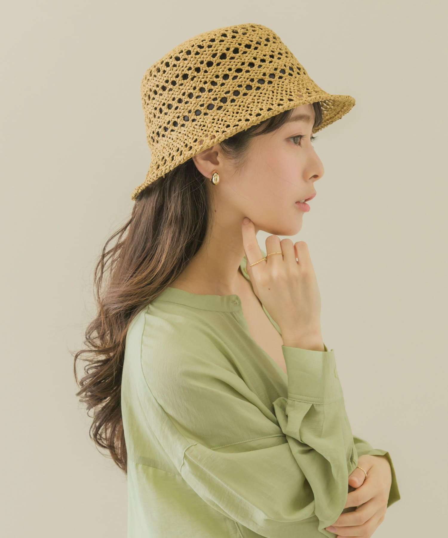 スカシアミペーパーバケットハット BEG -