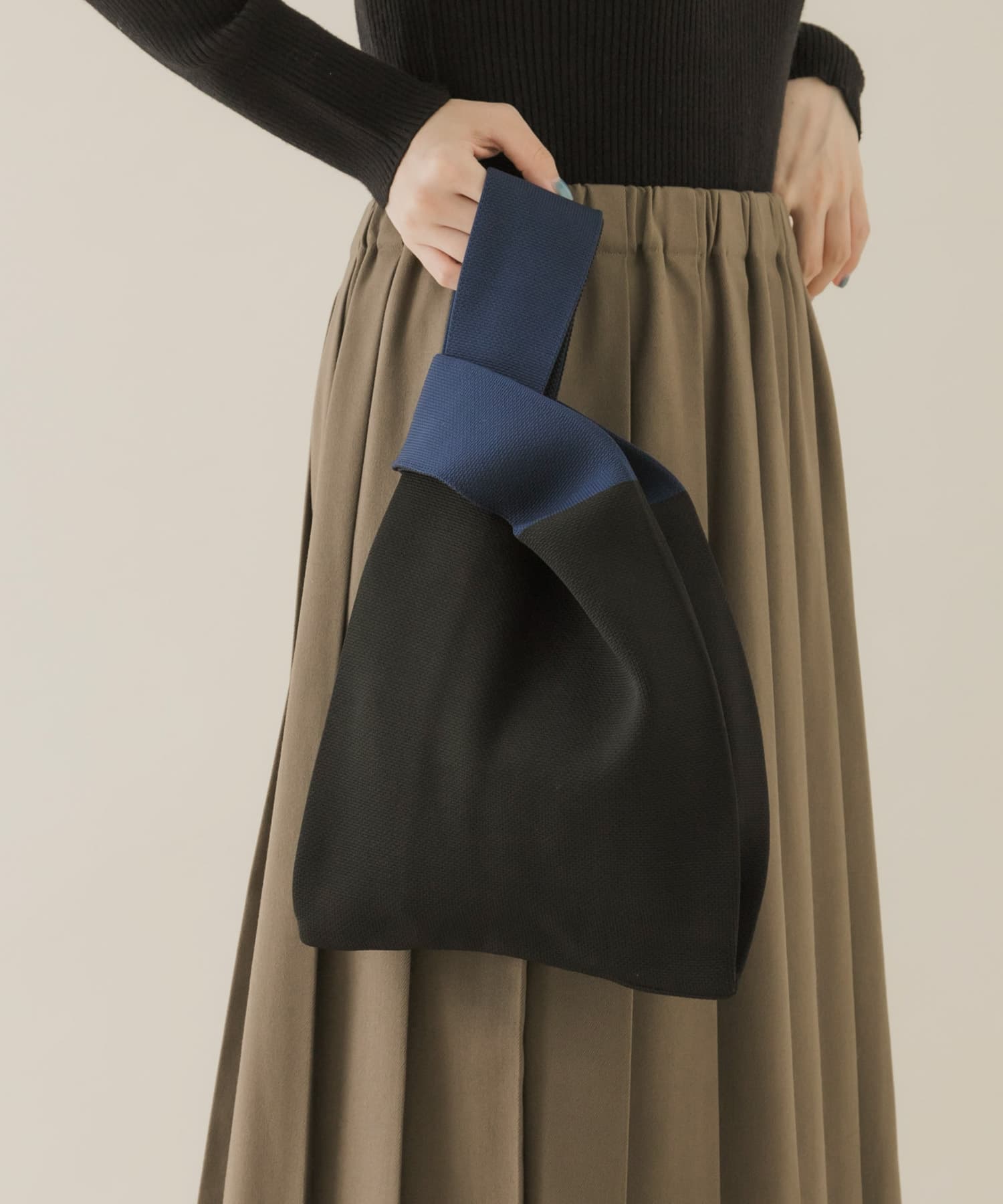 バイカラーニットバッグ BLK -