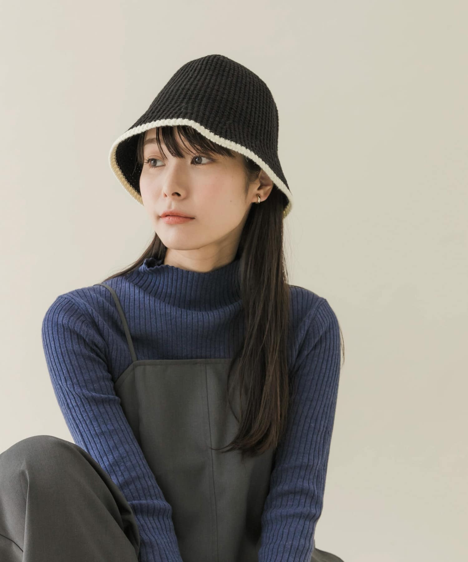 バイカラーラインハット BLK -