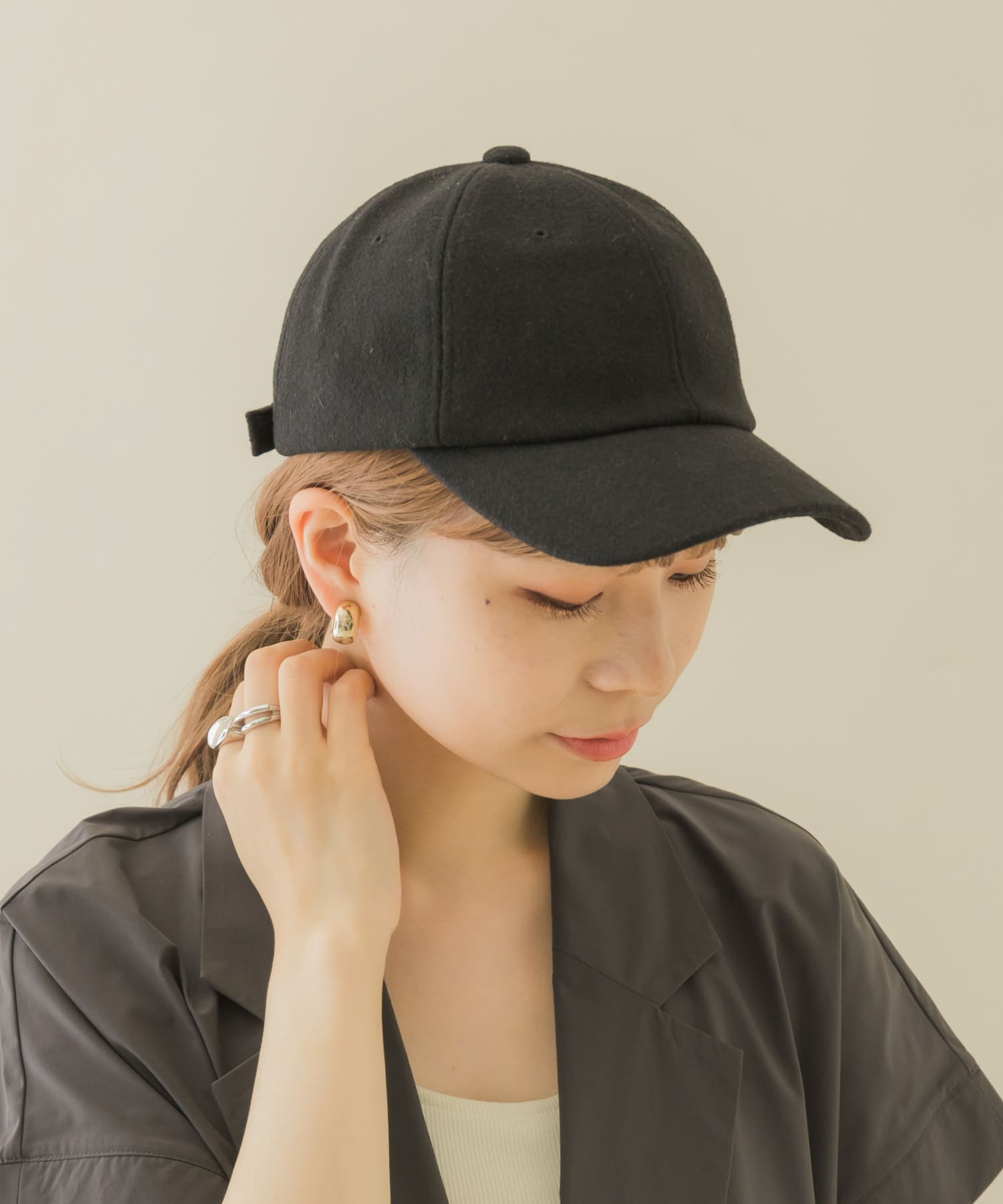 2WAYメルトンキャップ BLK -