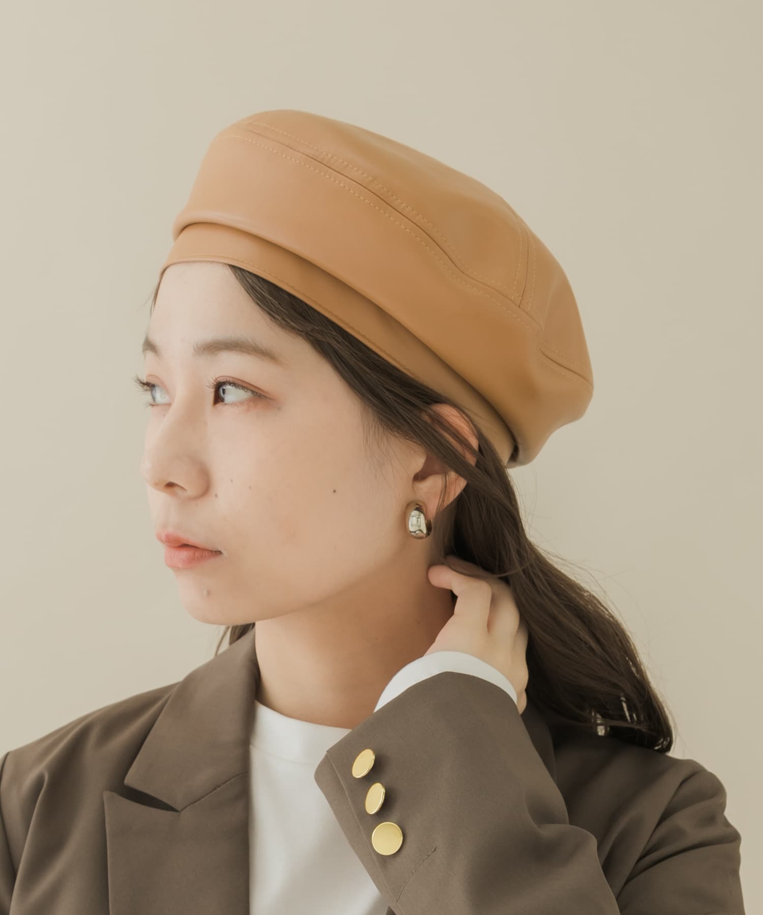 フェイクレザーバックルベレー CML -