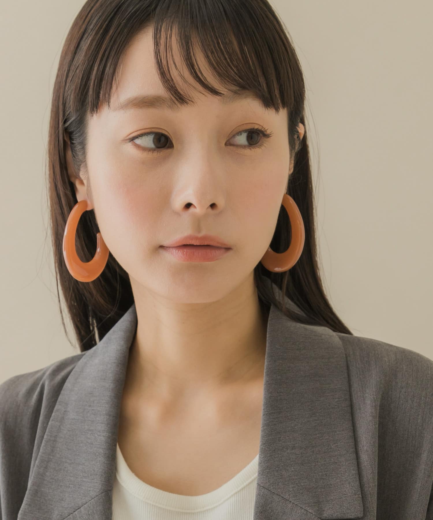 カラーオーバルボリュームピアス BRN -