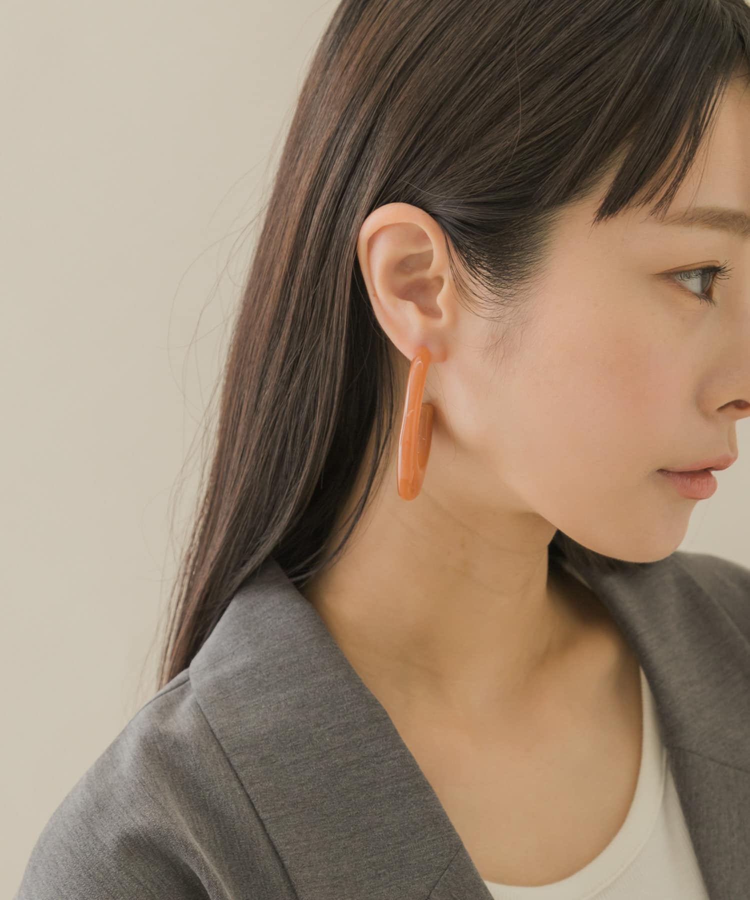 カラーオーバルボリュームピアス BRN -