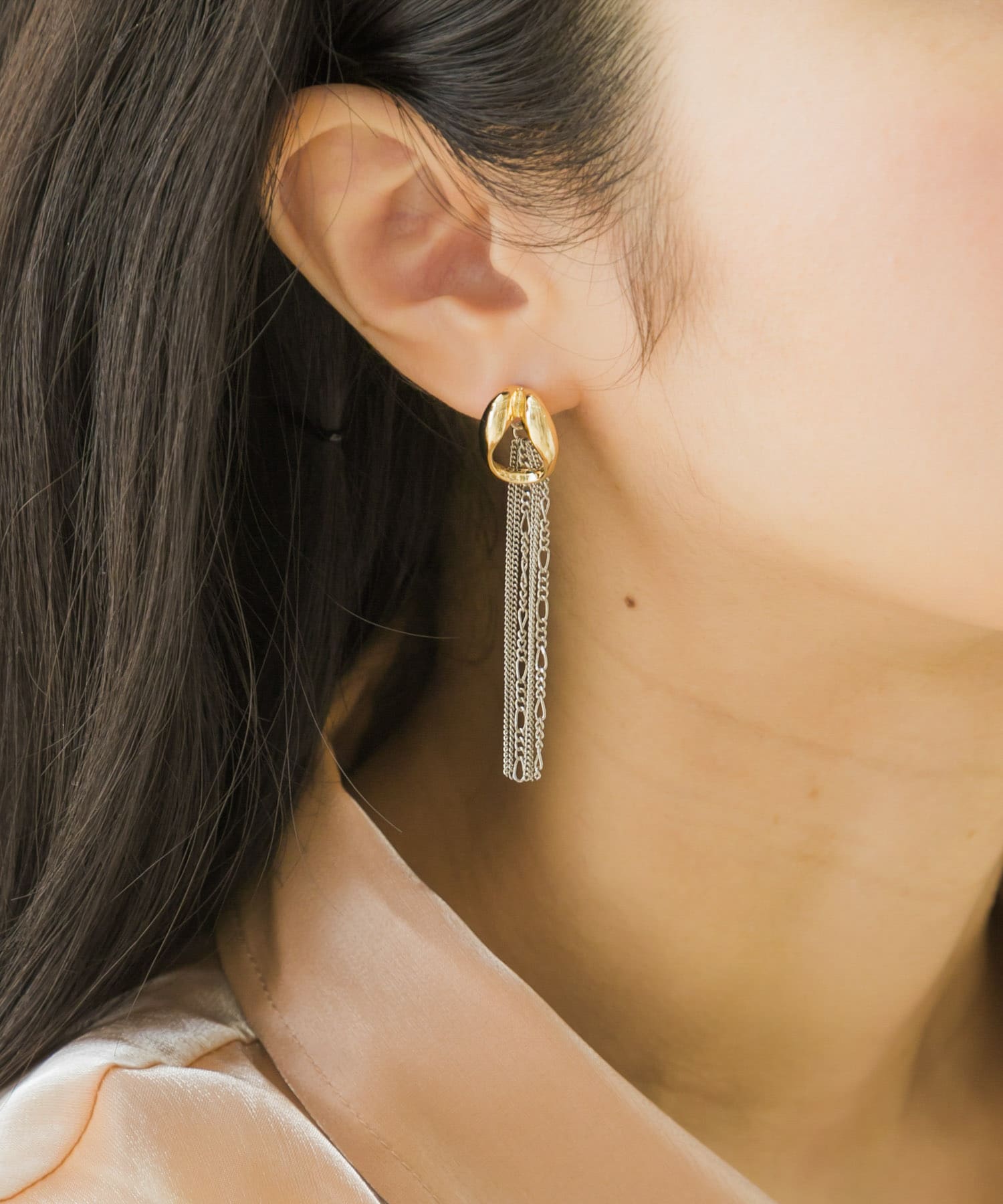 メタルチェーン2WAYピアス GD/SL -