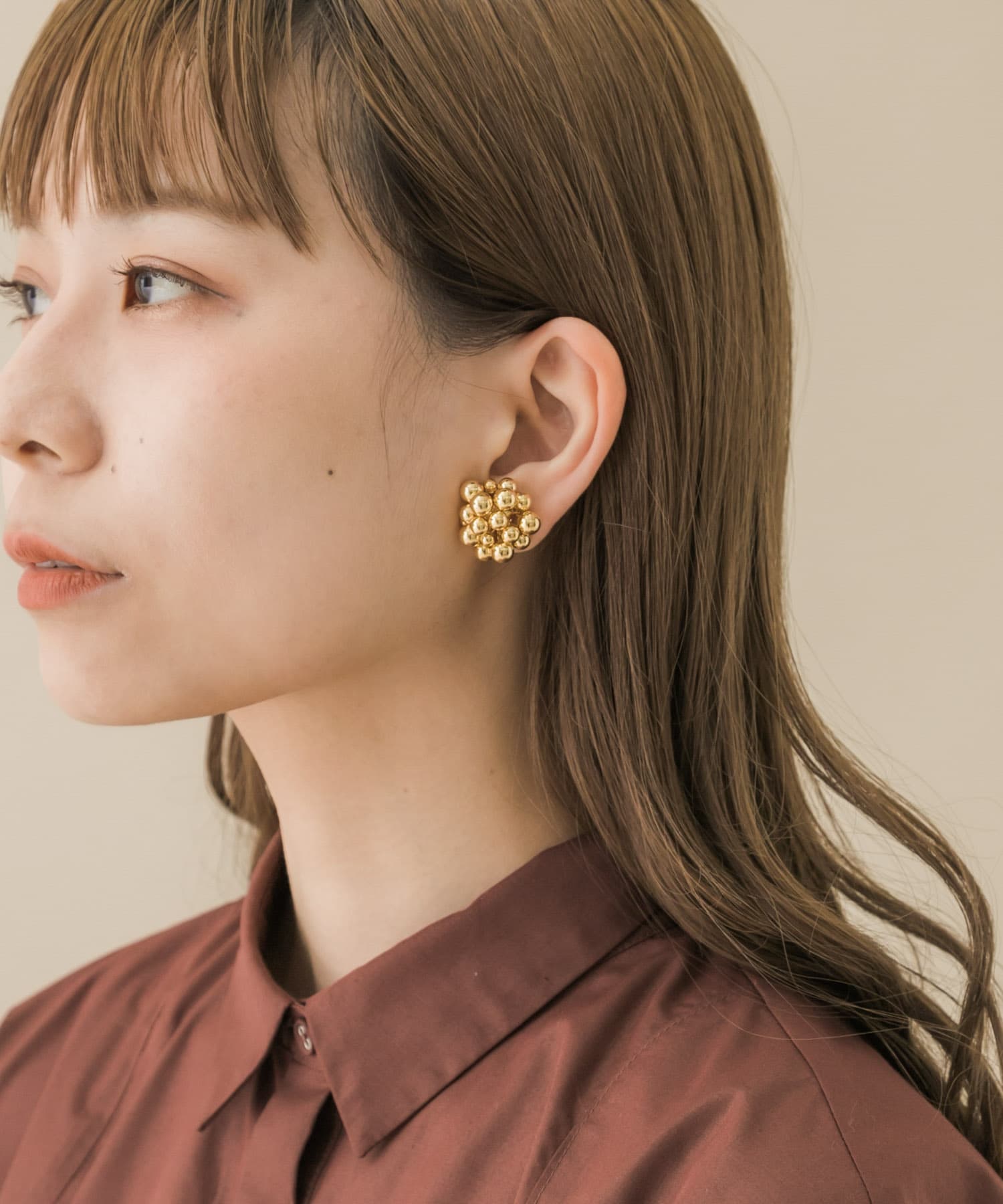 メタルボールボリュームイヤリング GLD -