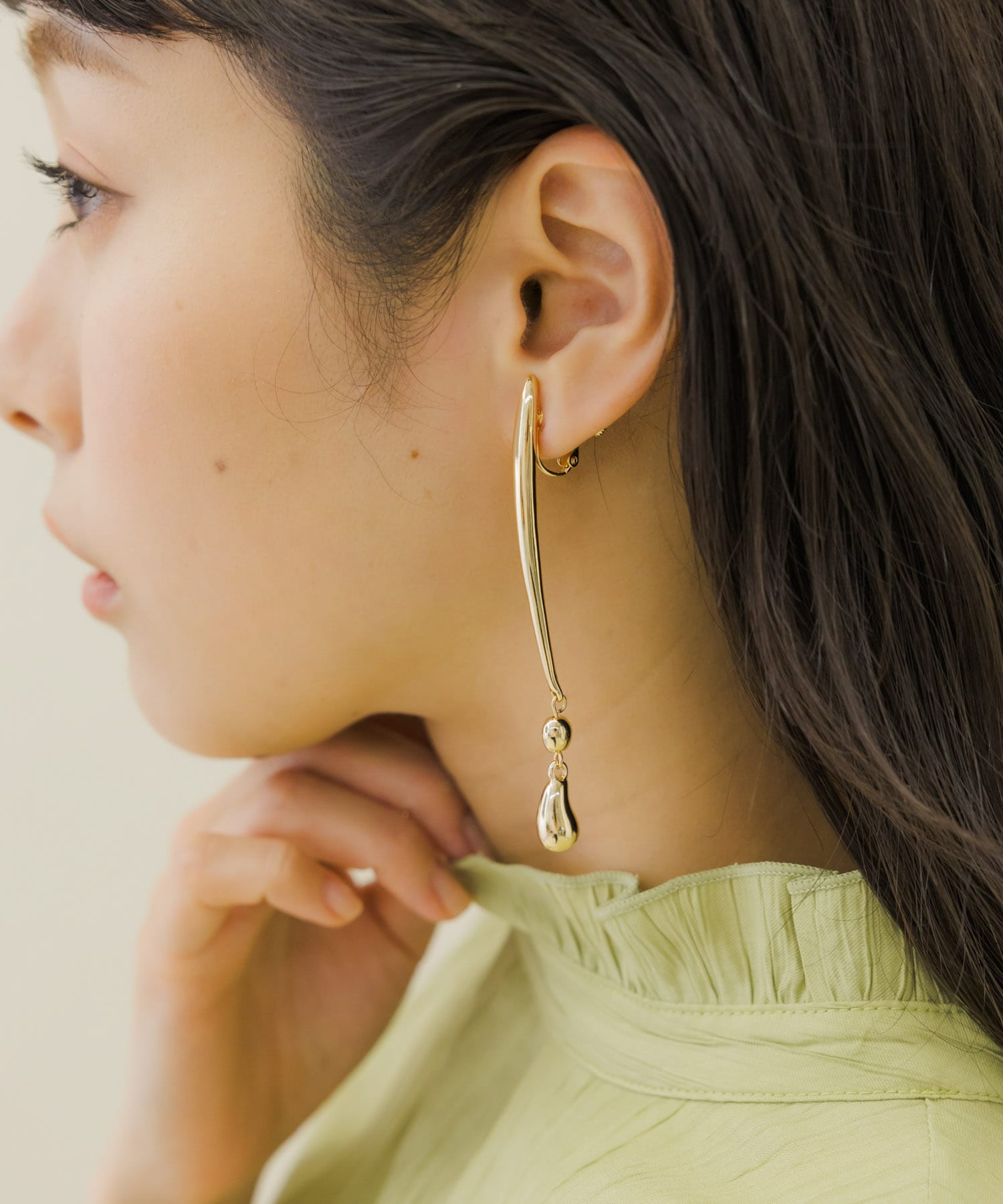 メタルロングバードロップイヤリング GLD -