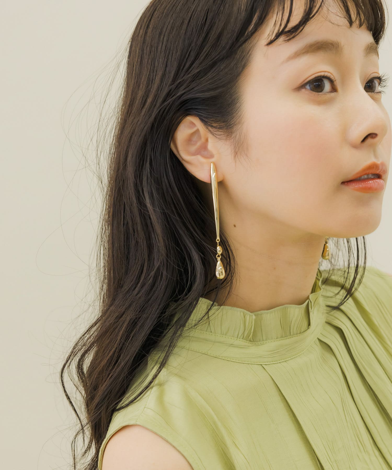 メタルロングバードロップイヤリング GLD -