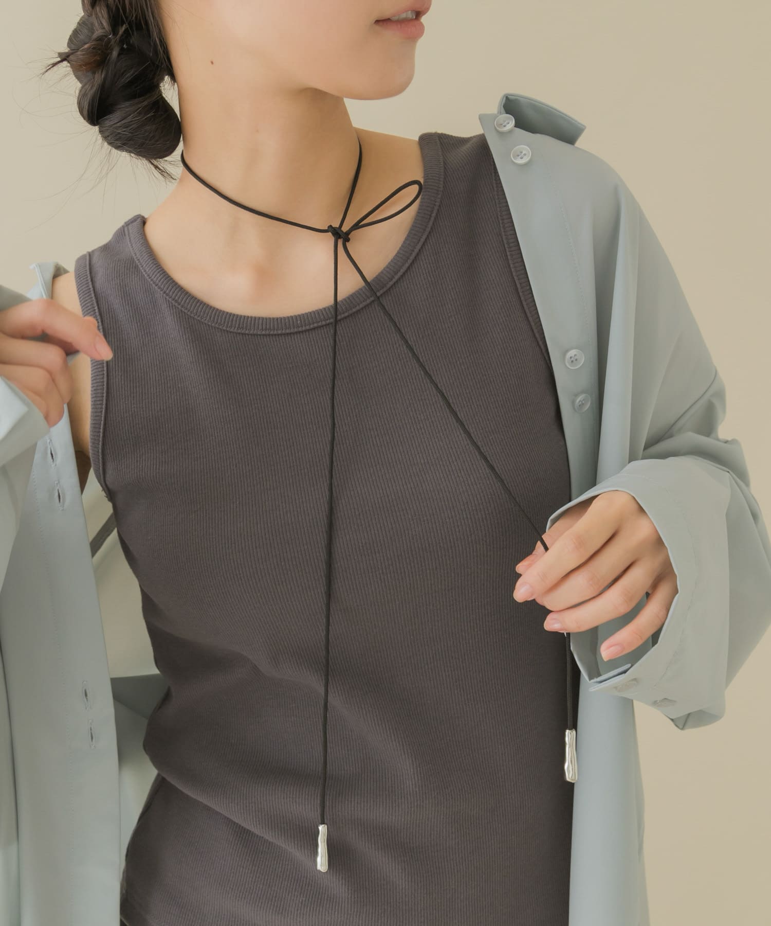 メタルエンドロングコードチョーカー SL/BK -