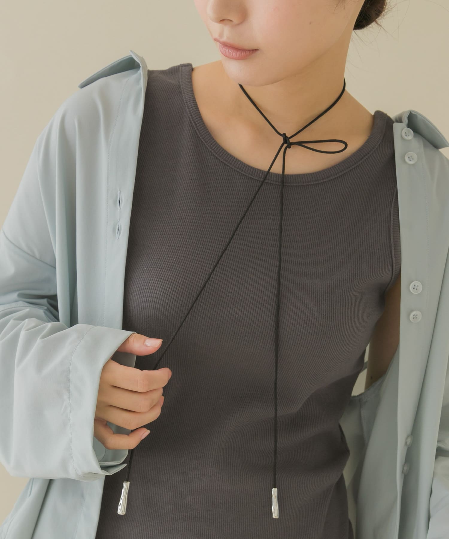 メタルエンドロングコードチョーカー SL/BK -