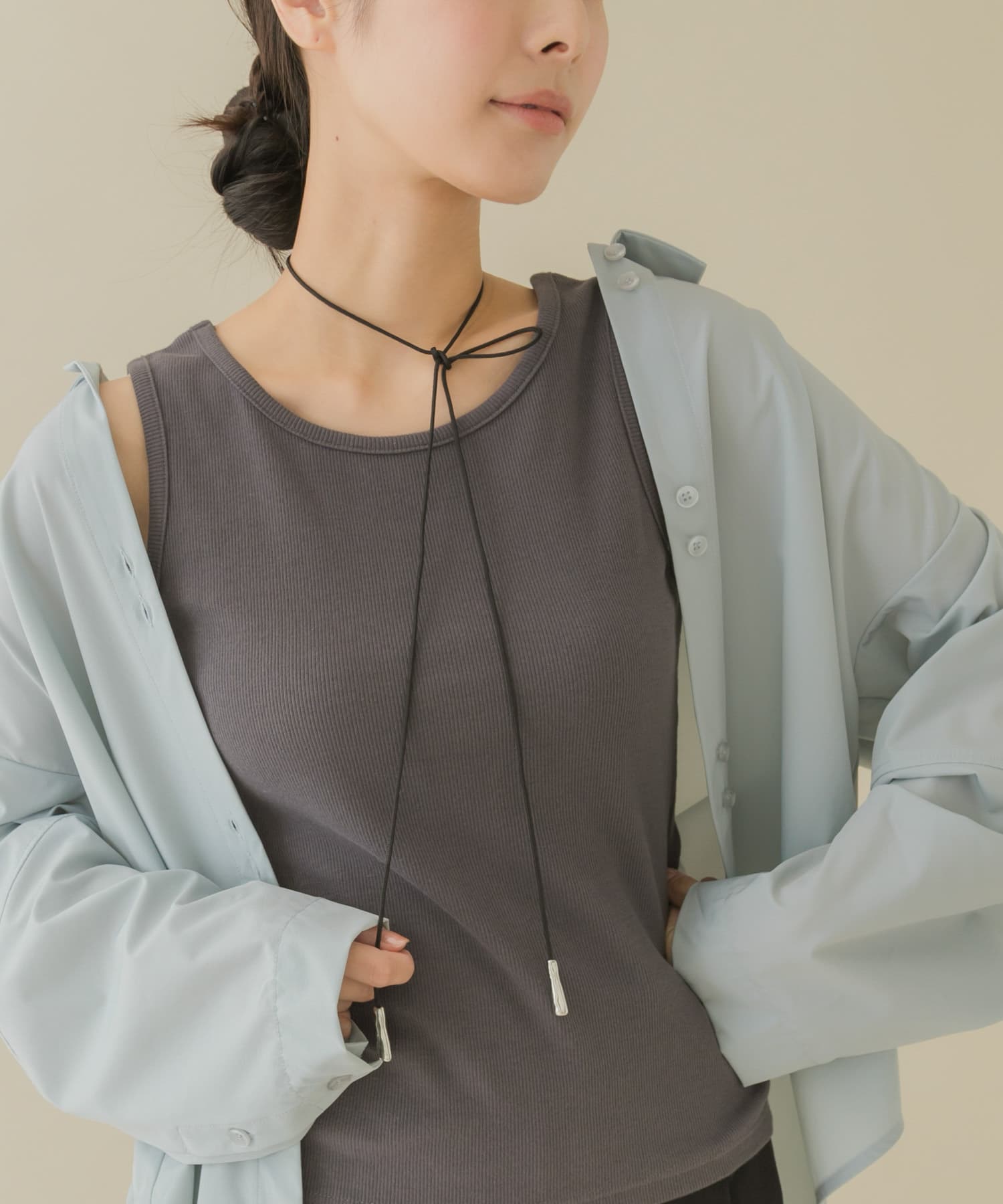 メタルエンドロングコードチョーカー SL/BK -