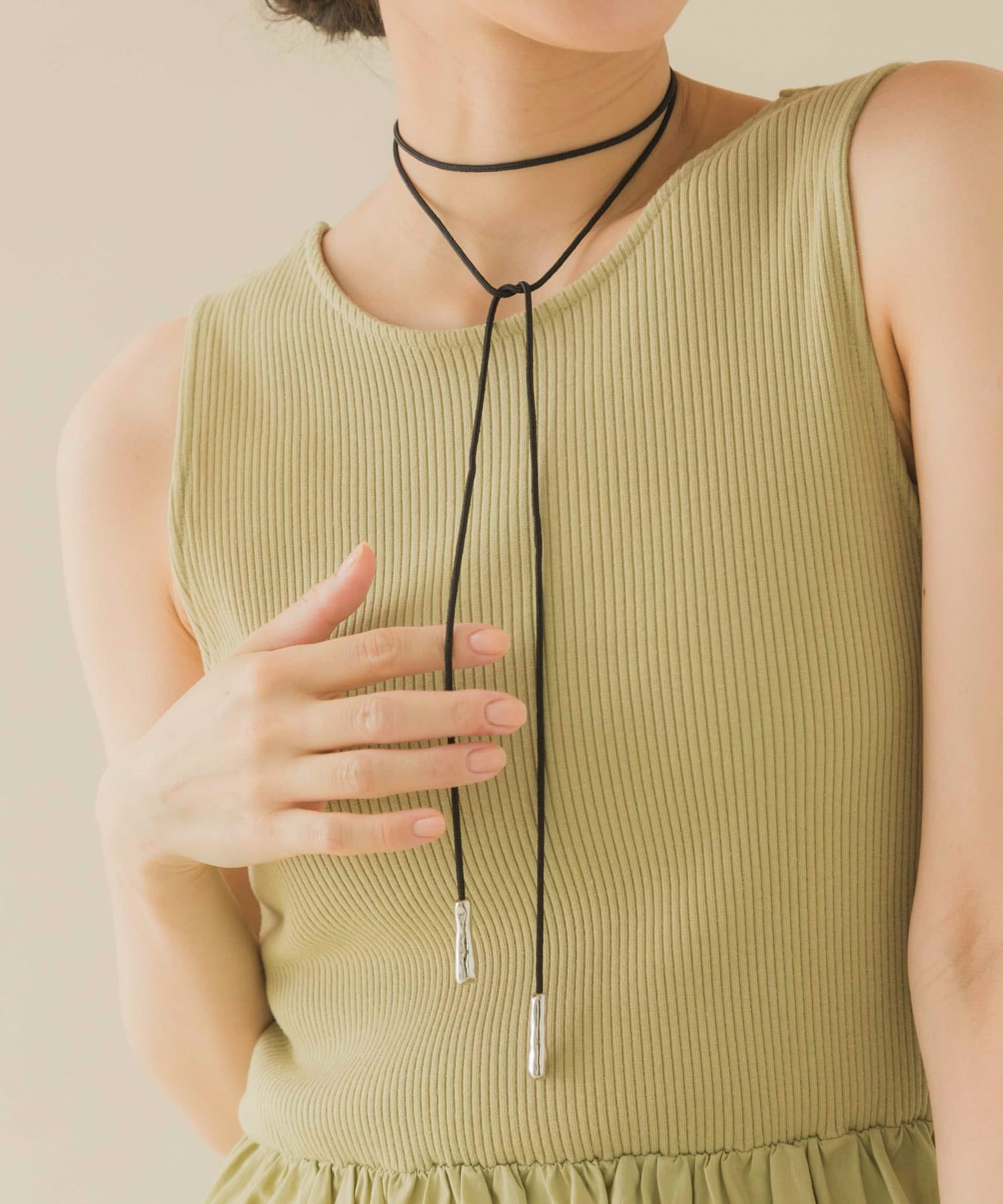 メタルエンドロングコードチョーカー SL/BK -