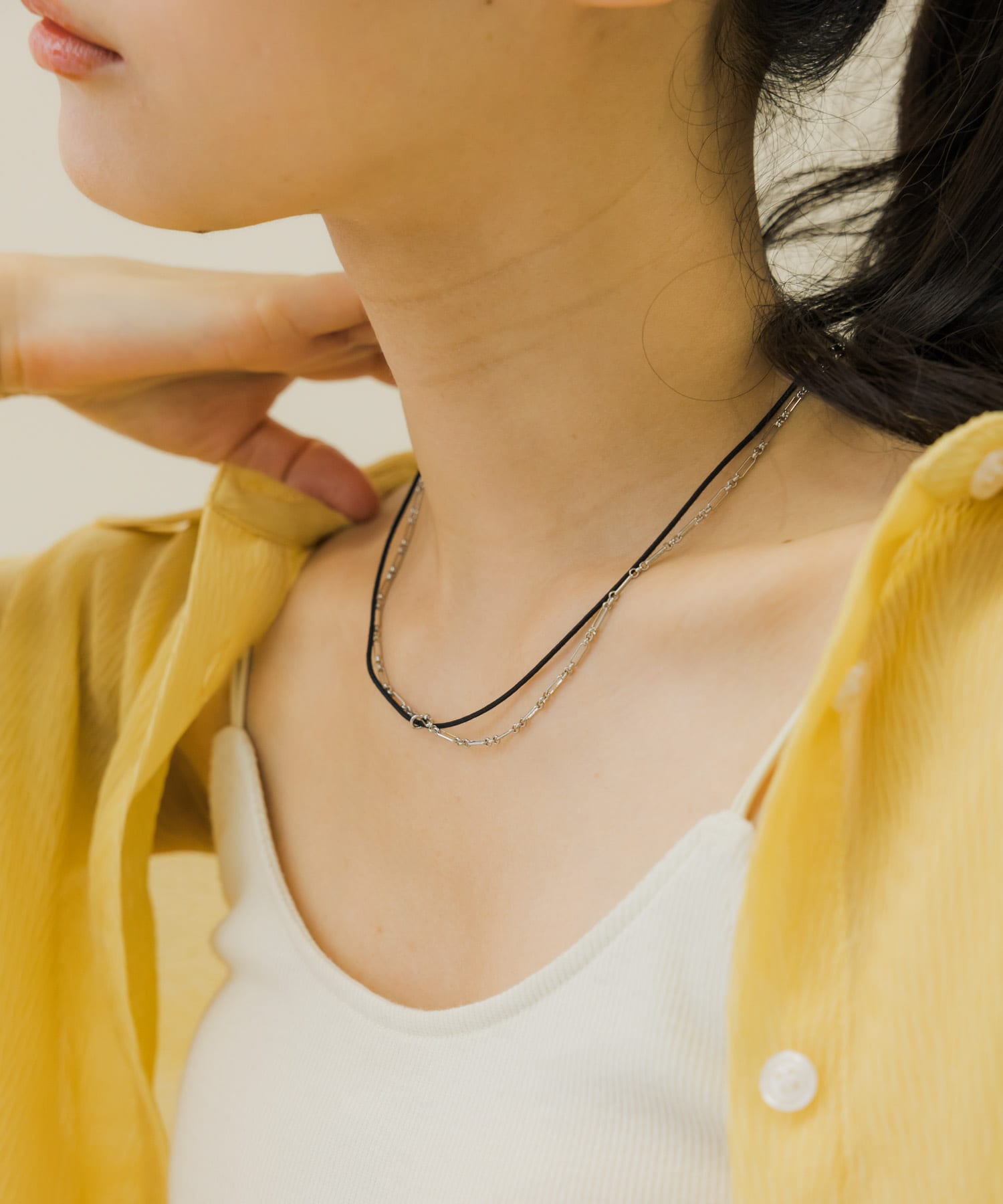 チェーンコードレイヤードネックレス SL/BK -