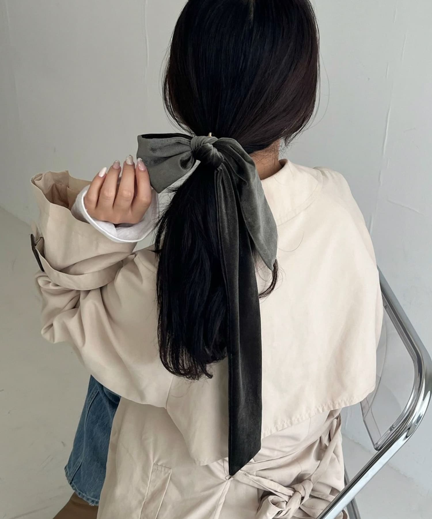 『WEB/一部店舗限定』ベロアビッグリボンヘアカフセット KHK -
