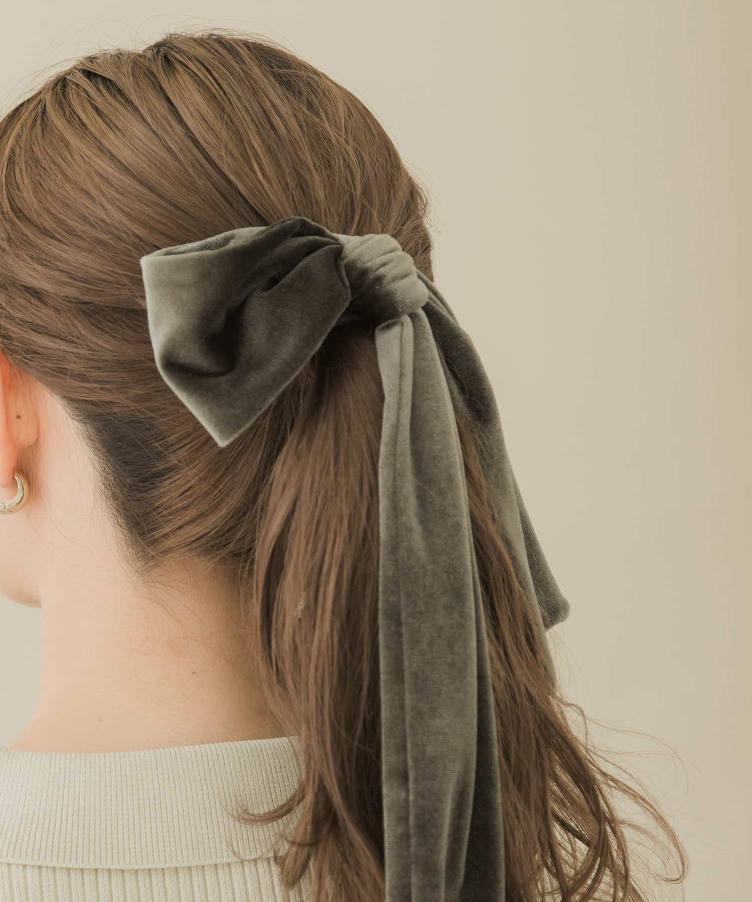 『WEB/一部店舗限定』ベロアビッグリボンヘアカフセット KHK -