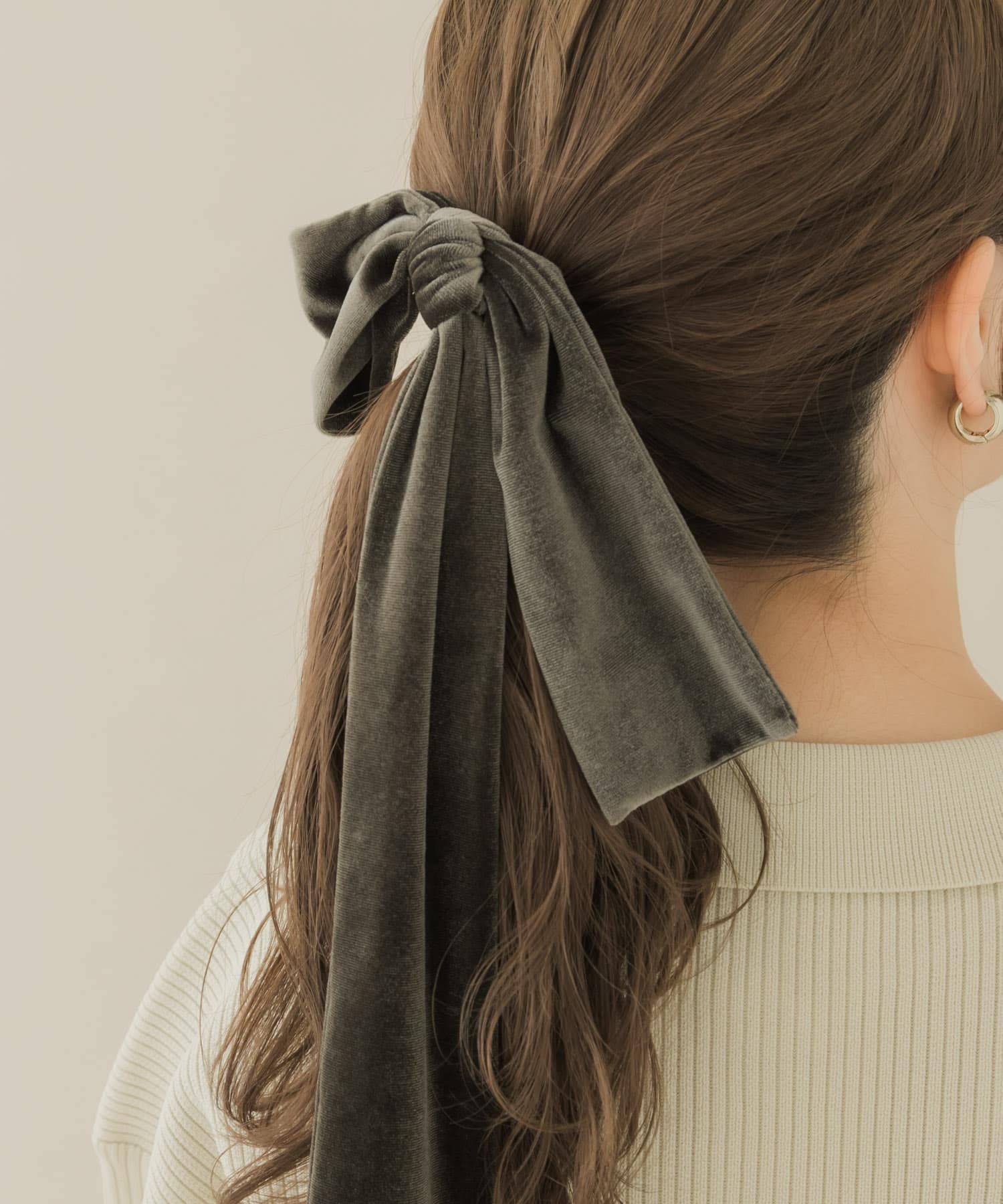 『WEB/一部店舗限定』ベロアビッグリボンヘアカフセット KHK -